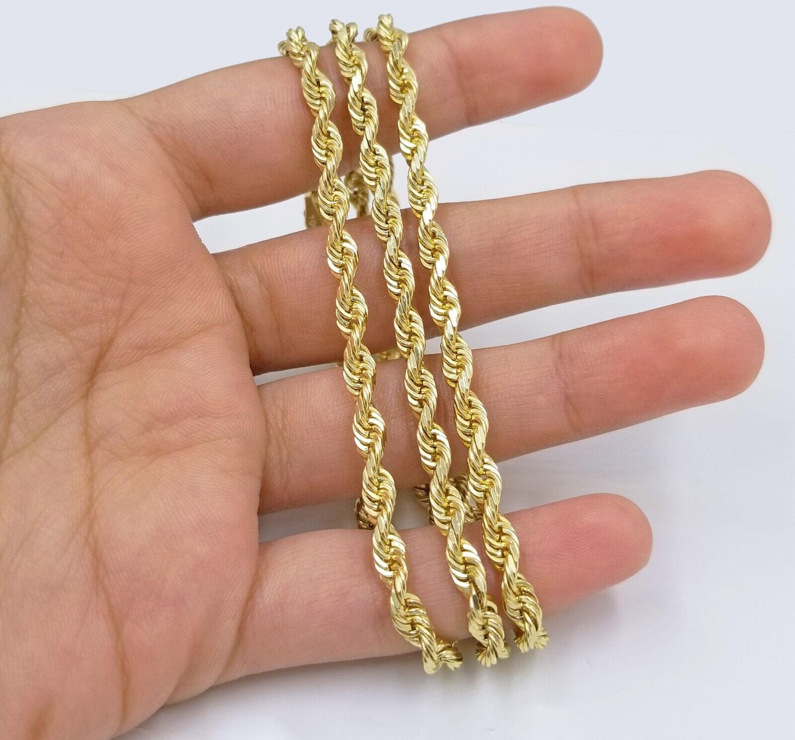 Solid 10k Yellow Gold Rope Chain Necklace 24" inch 3.5 mm Diamond cuts Real 10kt - GoldenlinQ