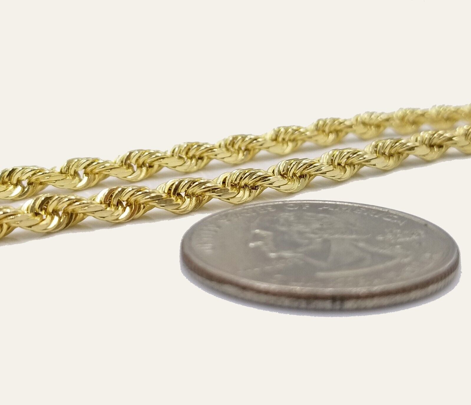 Solid 10k Yellow Gold Rope Chain Necklace 24" inch 3.5 mm Diamond cuts Real 10kt - GoldenlinQ