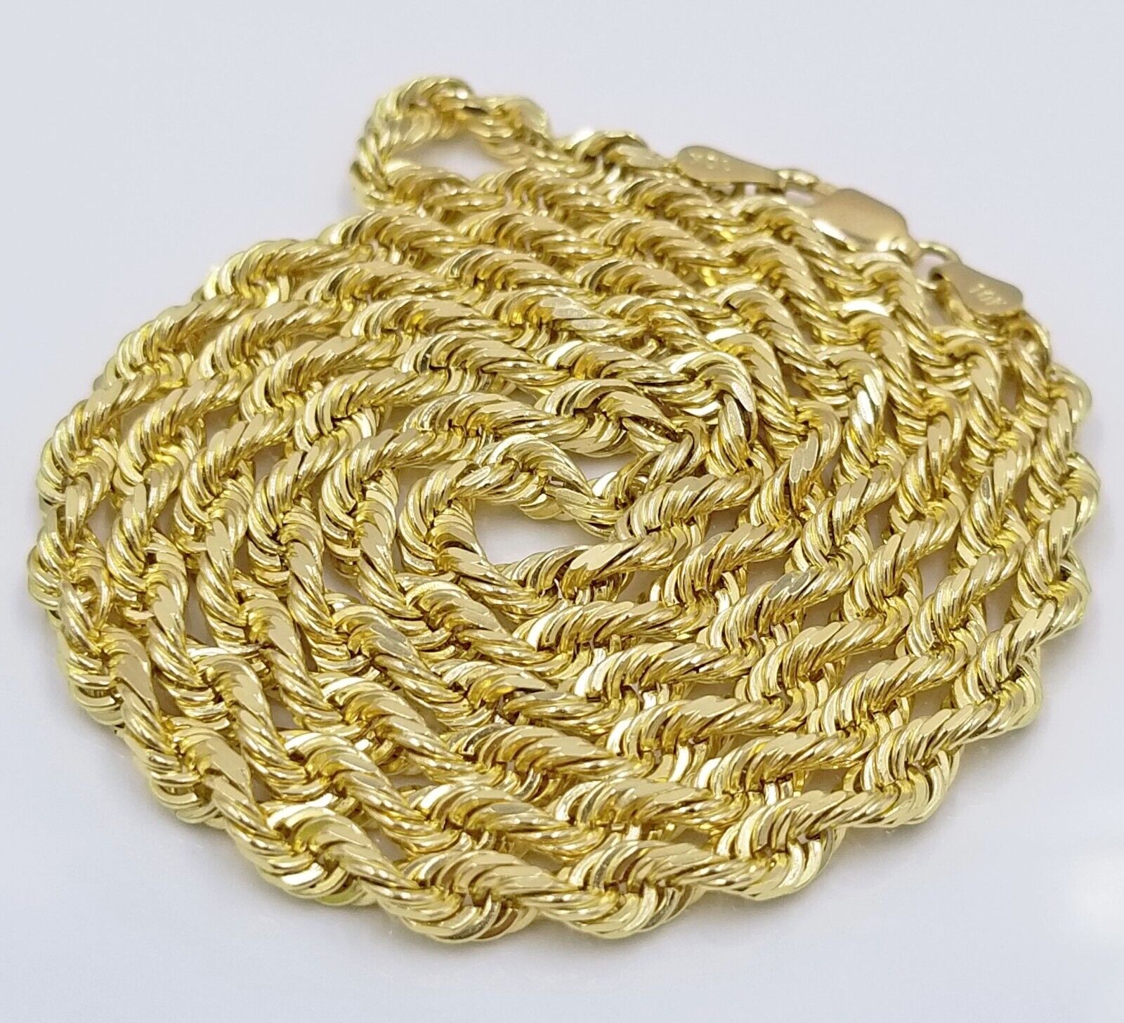 Solid 10k Yellow Gold Rope Chain Necklace 24" inch 3.5 mm Diamond cuts Real 10kt - GoldenlinQ