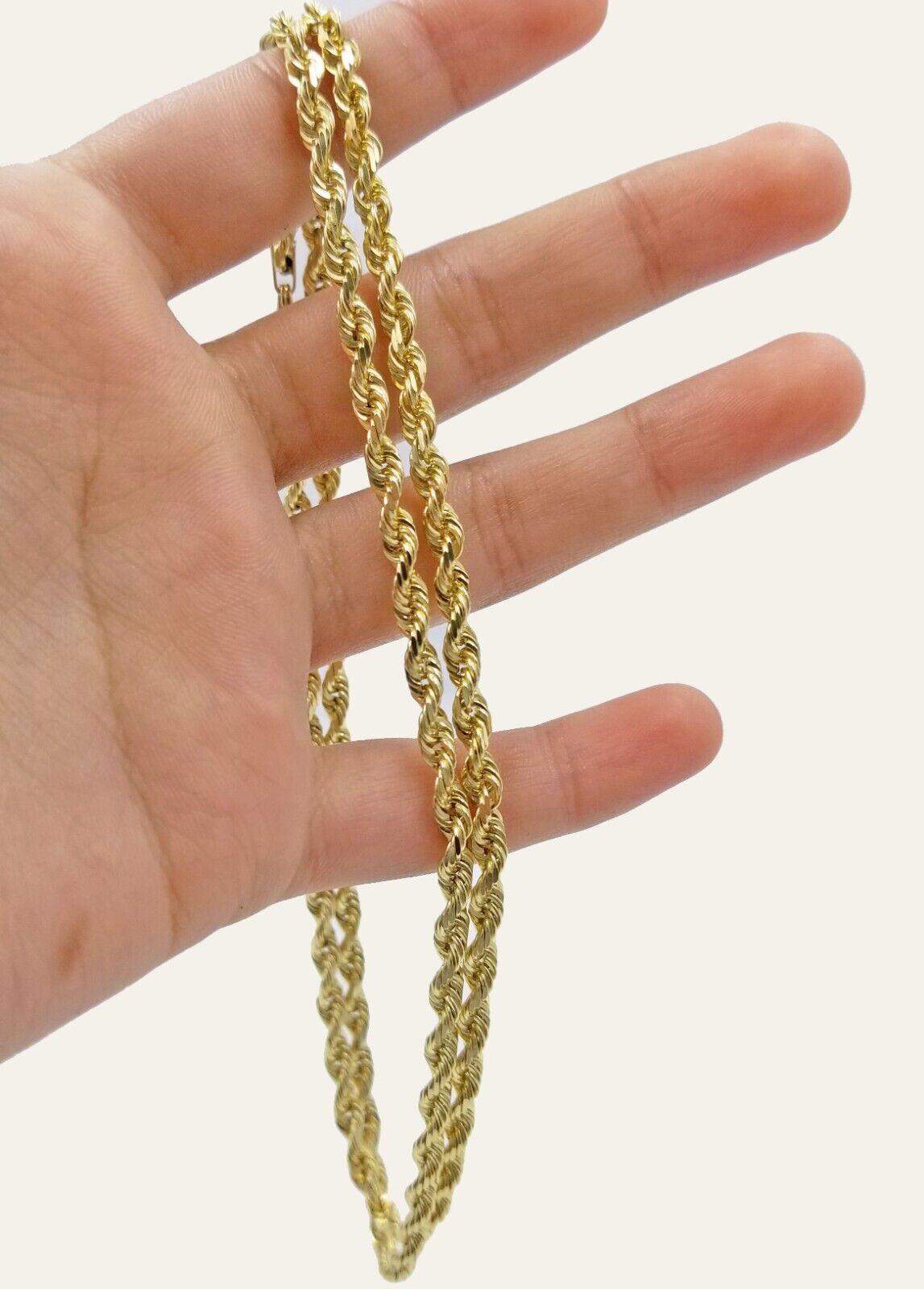 Solid 10k Yellow Gold Rope Chain Necklace 24" inch 3.5 mm Diamond cuts Real 10kt - GoldenlinQ