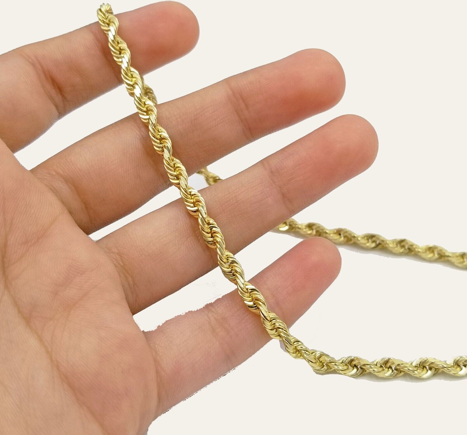 Solid 10k Yellow Gold Rope Chain Necklace 24" inch 3.5 mm Diamond cuts Real 10kt - GoldenlinQ