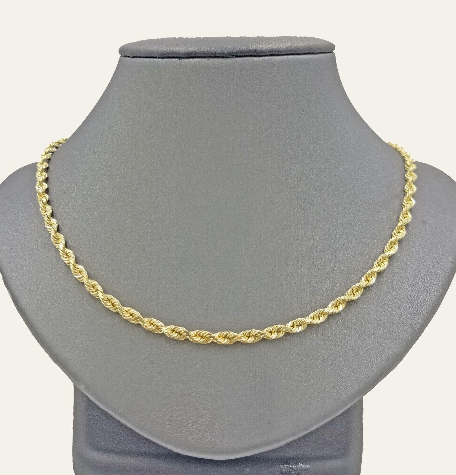 Solid 10k Yellow Gold Rope Chain Necklace 24" inch 3.5 mm Diamond cuts Real 10kt - GoldenlinQ