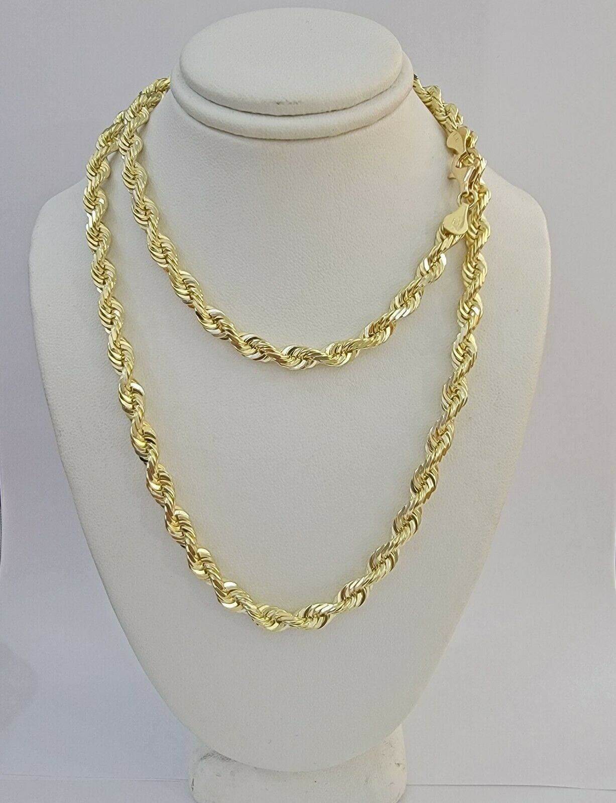 Solid 10k Yellow Gold Rope Chain Pendant Necklace 4mm - 10mm Diamond Cut 18" - 30" - GoldenlinQ