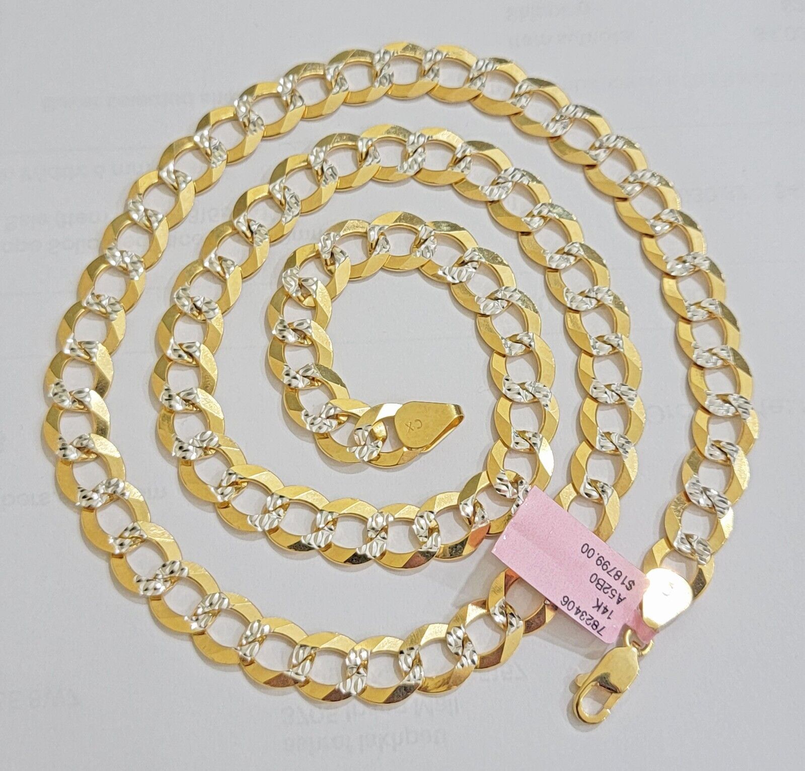 Solid 14k Gold Chain necklace Cuban Curb Link 9.5mm Two - Tone Diamond Cut 20 - 30" - GoldenlinQ