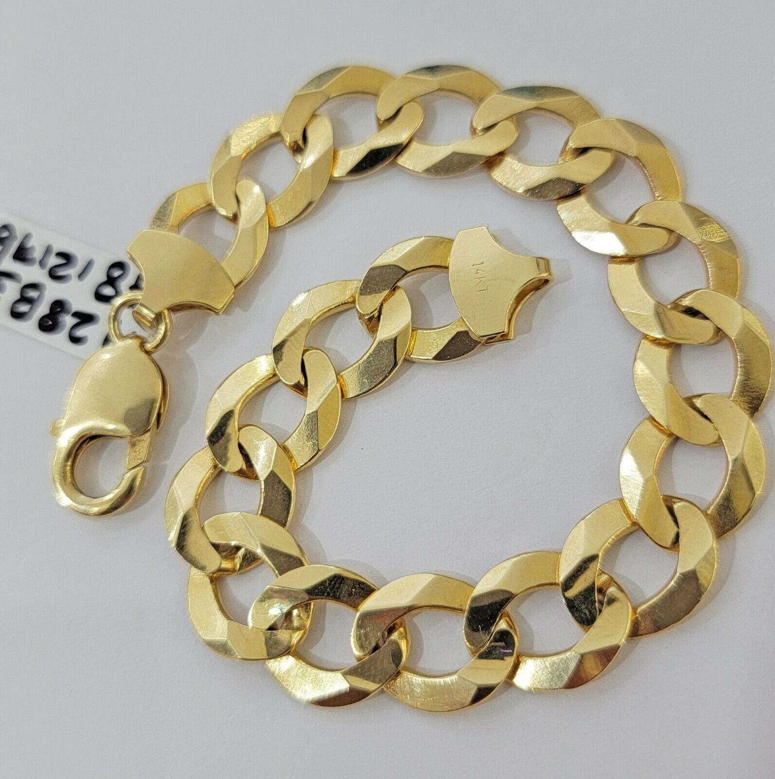 Solid 14k Gold Cuban Curb link Bracelet 8" 13.5mm 14kt Yellow Gold SOLID,Lobster - GoldenlinQ