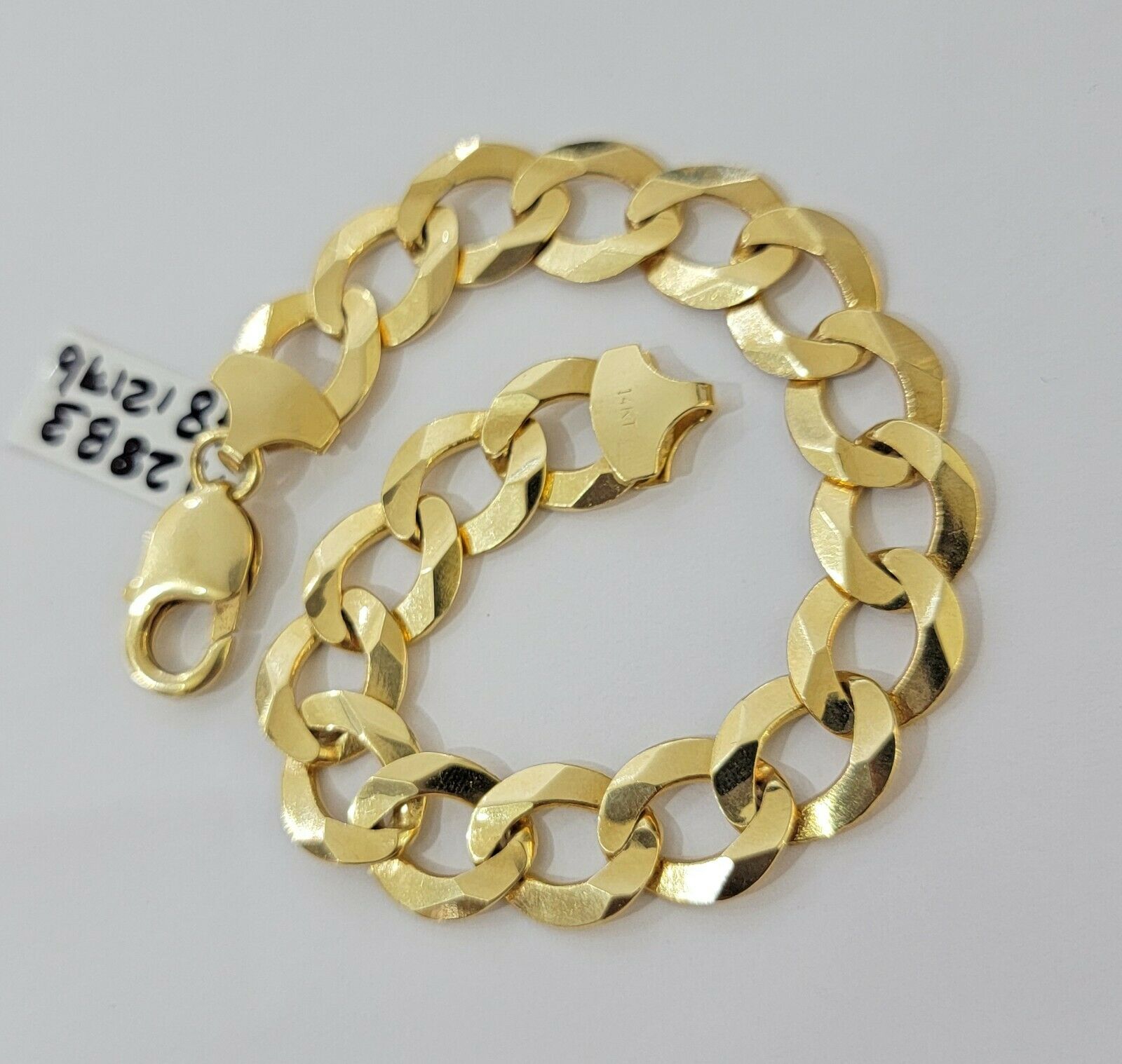 Solid 14k Gold Cuban Curb link Bracelet 8" 13.5mm 14kt Yellow Gold SOLID,Lobster - GoldenlinQ
