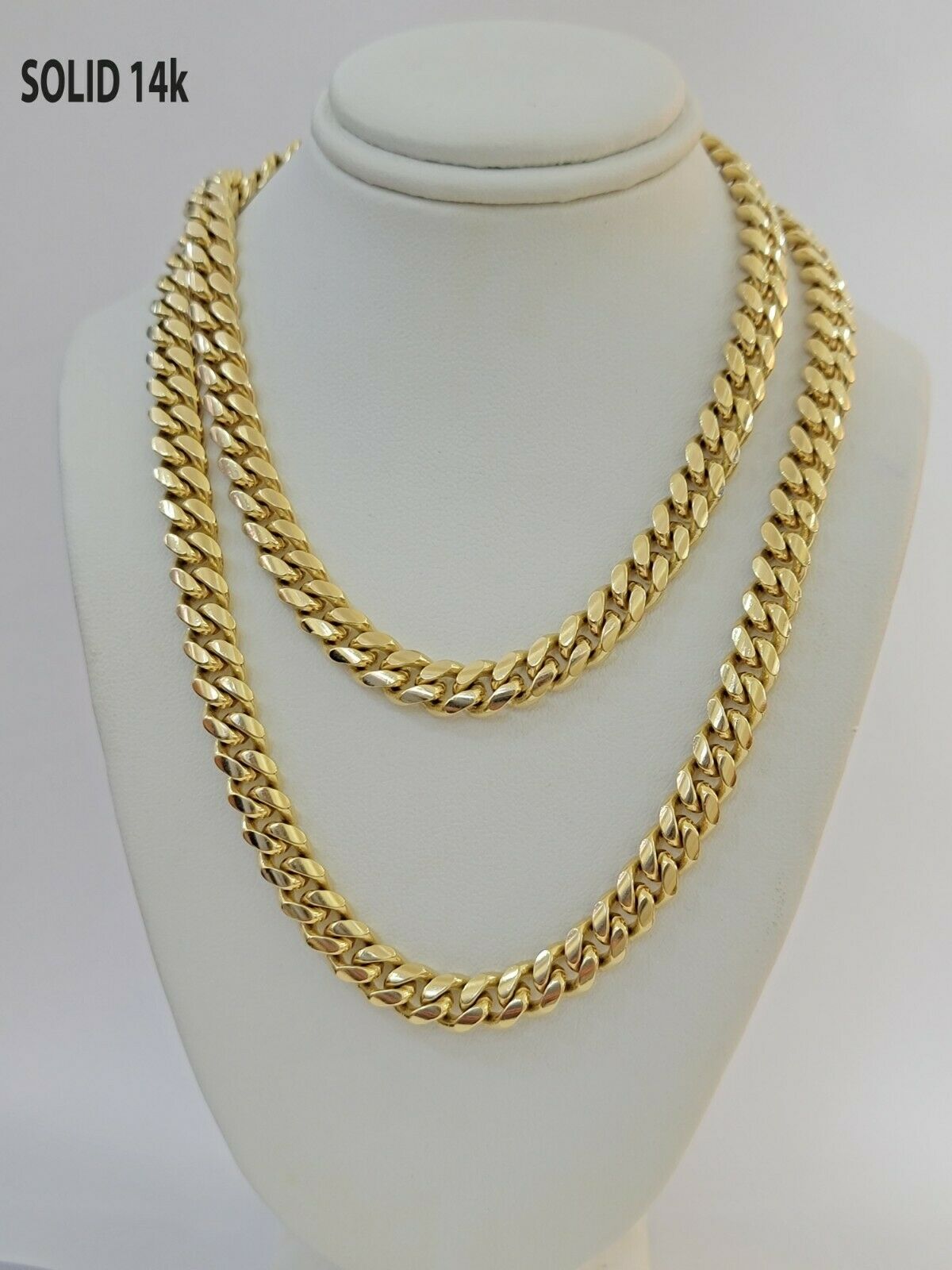 Solid 14k Gold Miami Cuban Link Chain Necklace 7mm 22" Men 14kt Yellow, SOLID - GoldenlinQ