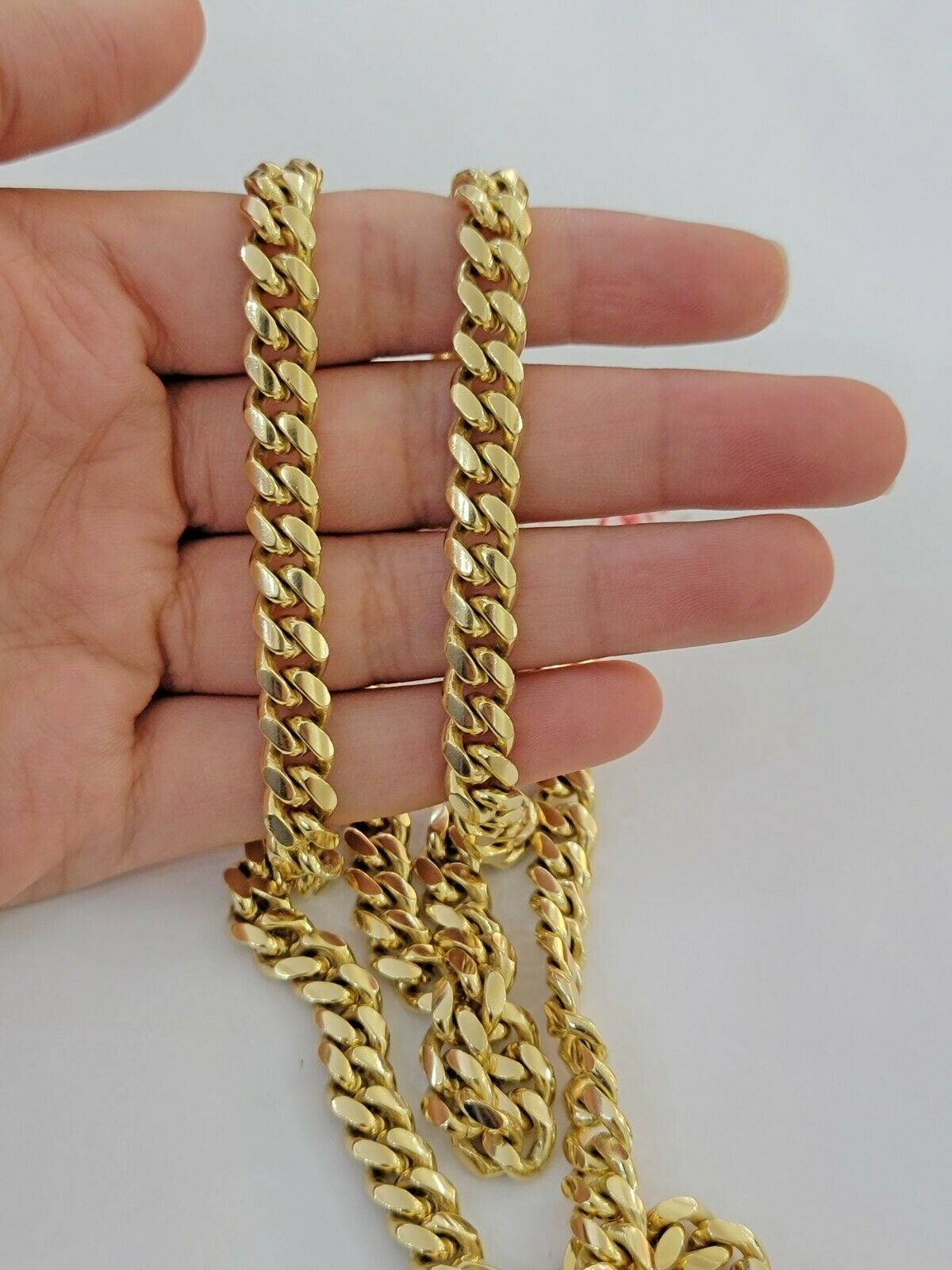 Solid 14k Gold Miami Cuban Link Chain Necklace 7mm 22" Men 14kt Yellow, SOLID - GoldenlinQ