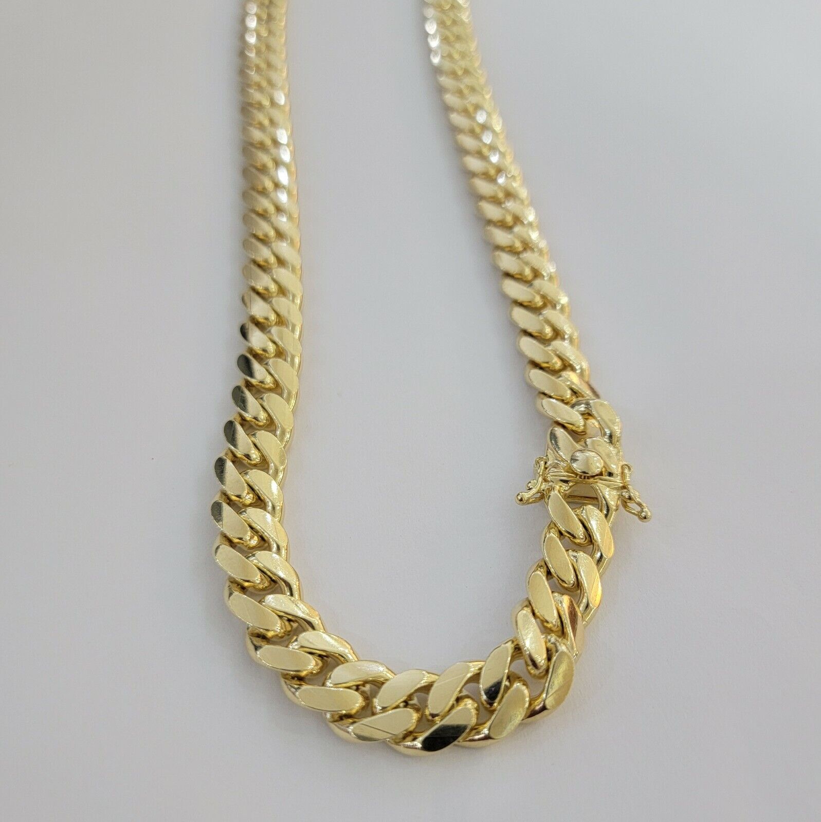Solid 14k Gold Miami Cuban Link Chain Necklace 7mm 22" Men 14kt Yellow, SOLID - GoldenlinQ