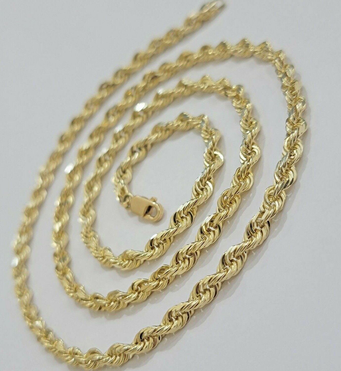 Solid 14k Gold Rope Chain Necklace 4mm 18" - 30" Inch REAL 14KT Yellow Gold - GoldenlinQ