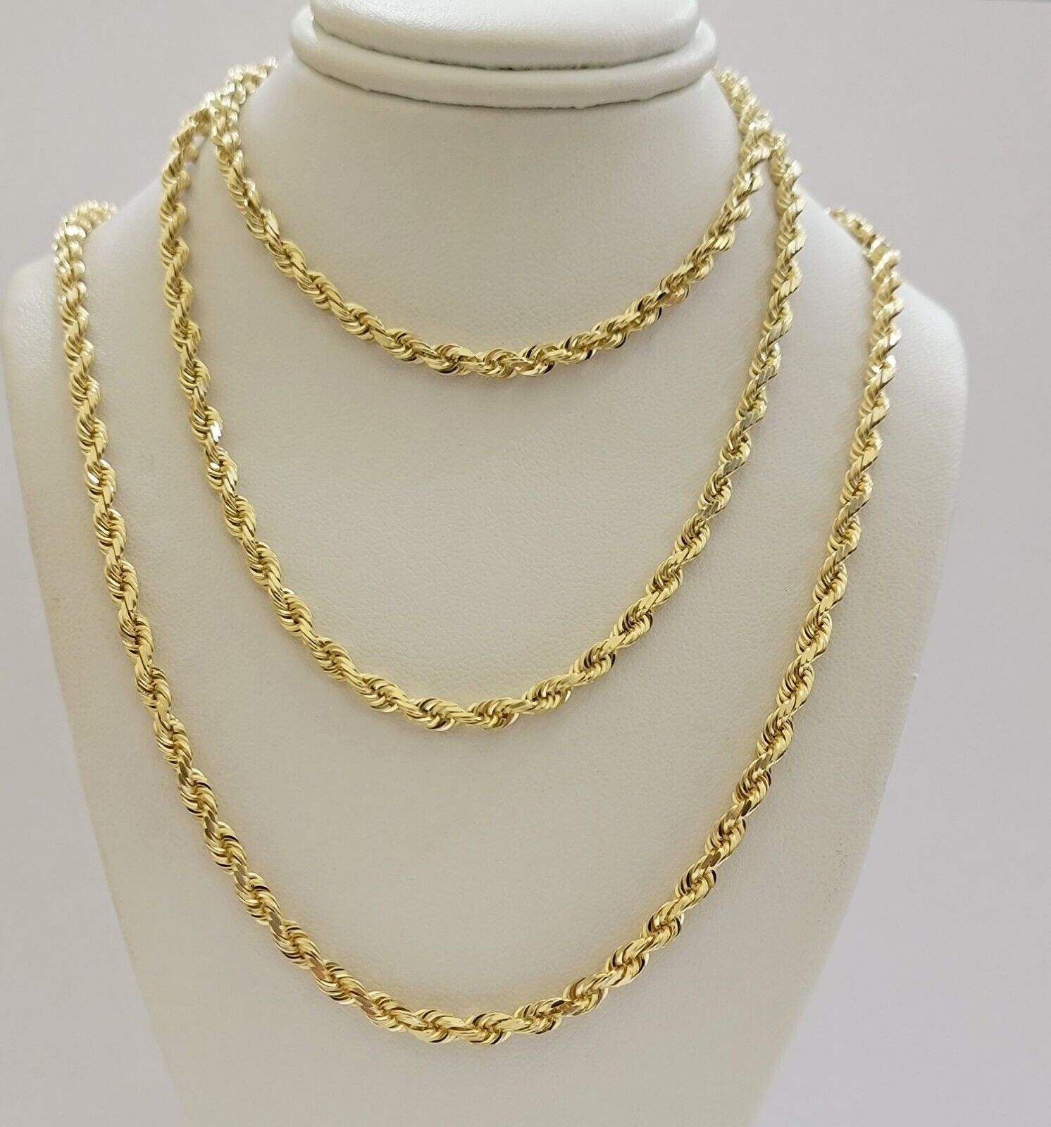 Solid 14k Gold Rope Chain Necklace 4mm 18" - 30" Inch REAL 14KT Yellow Gold - GoldenlinQ