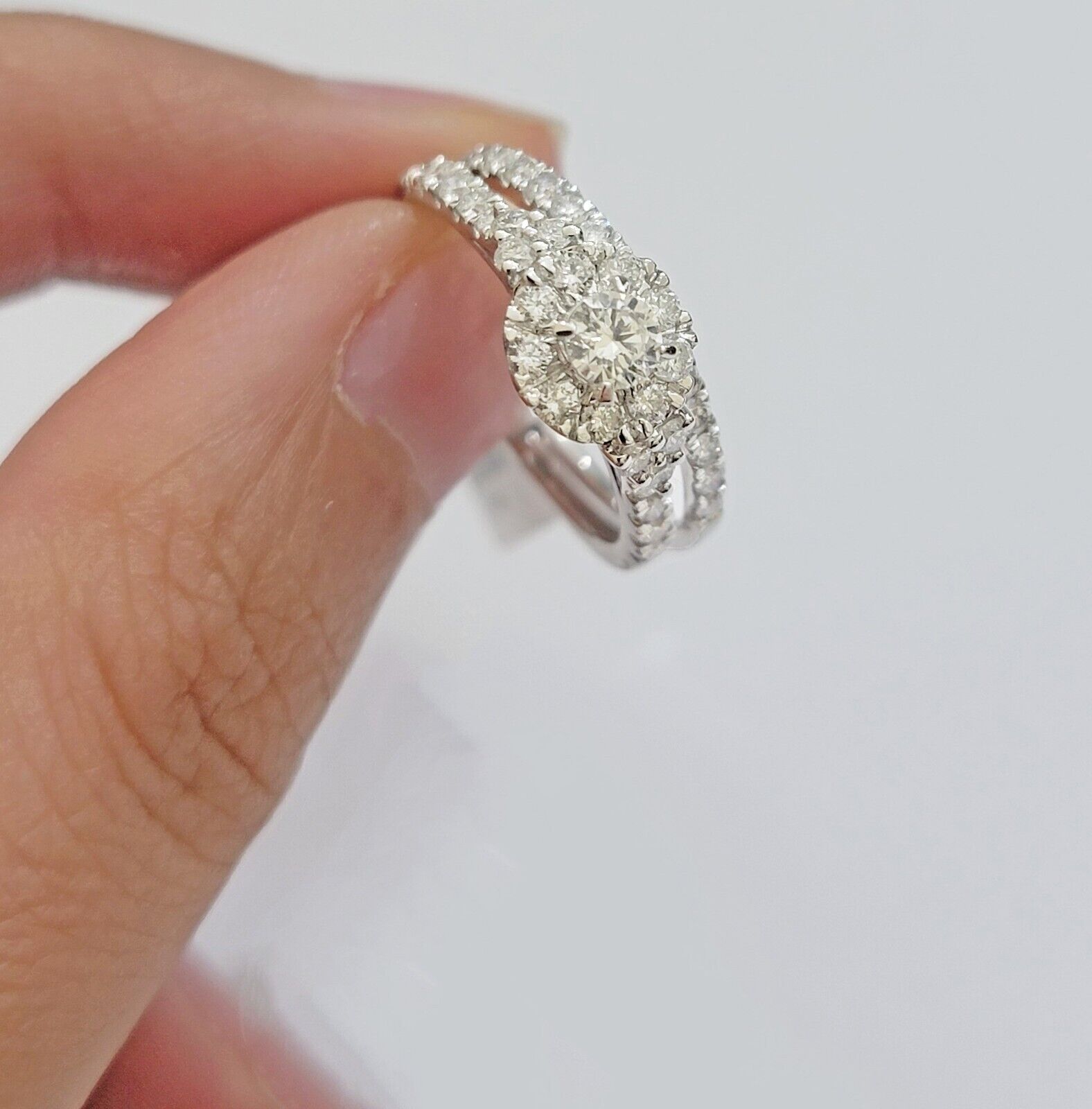 Solid 14k White Gold Diamond Ring Band Set Ladies Wedding Engagement Anniversary - GoldenlinQ