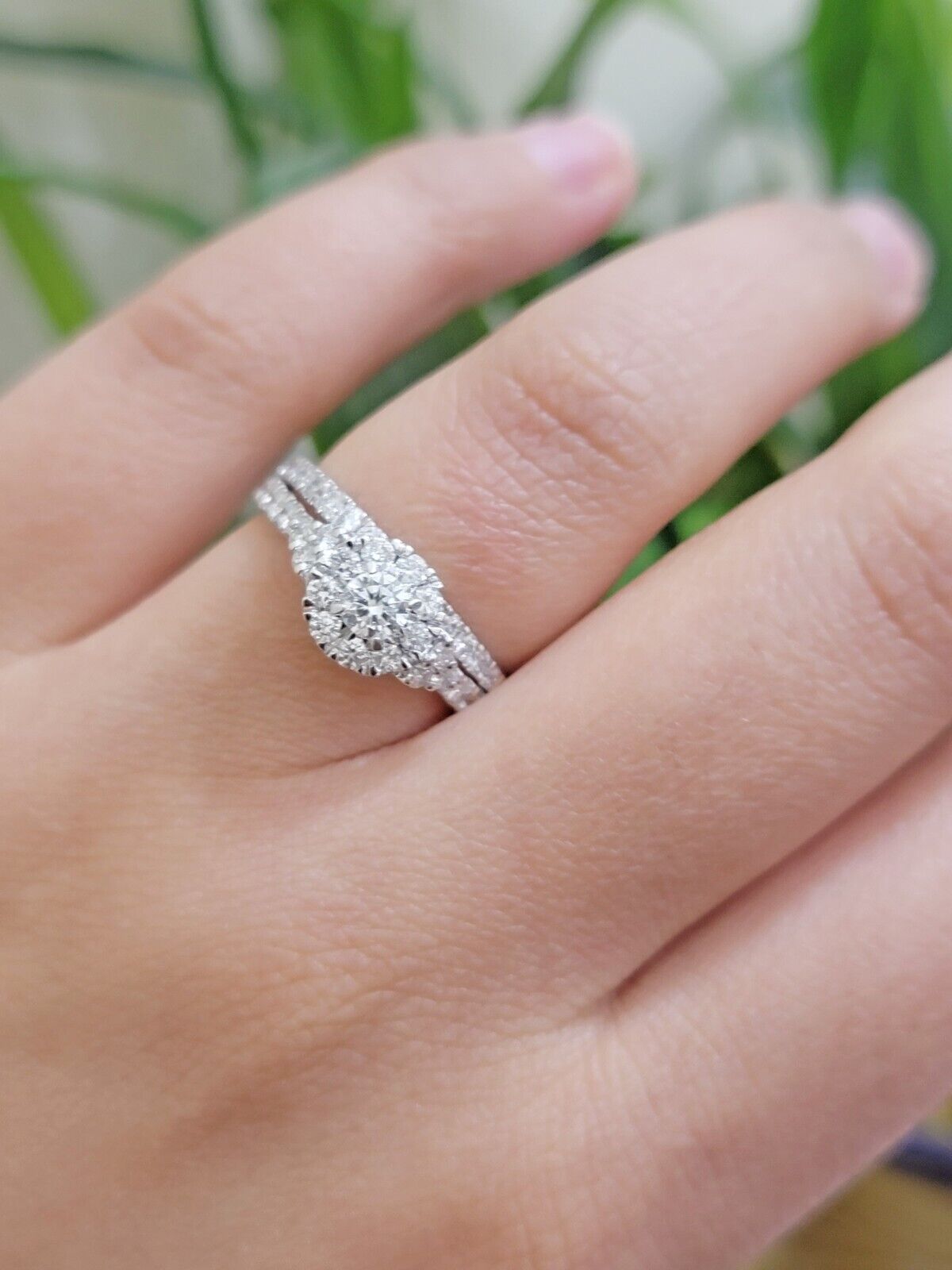 Solid 14k White Gold Diamond Ring Band Set Ladies Wedding Engagement Anniversary - GoldenlinQ