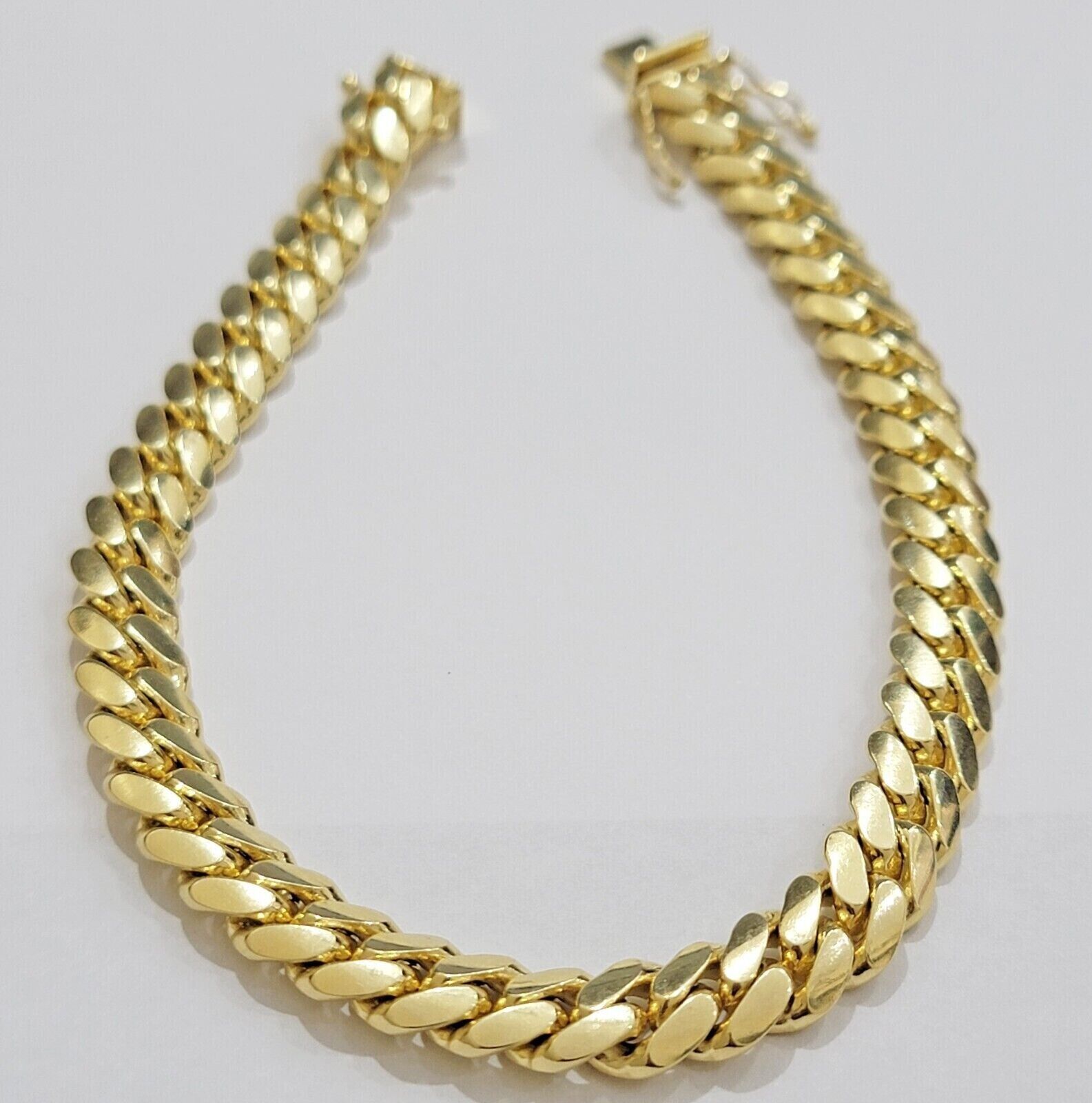 Solid 14k Yellow Gold Cuban Link Bracelet 8mm 7.5 Inch REAL Miami Links Foe Mens - GoldenlinQ