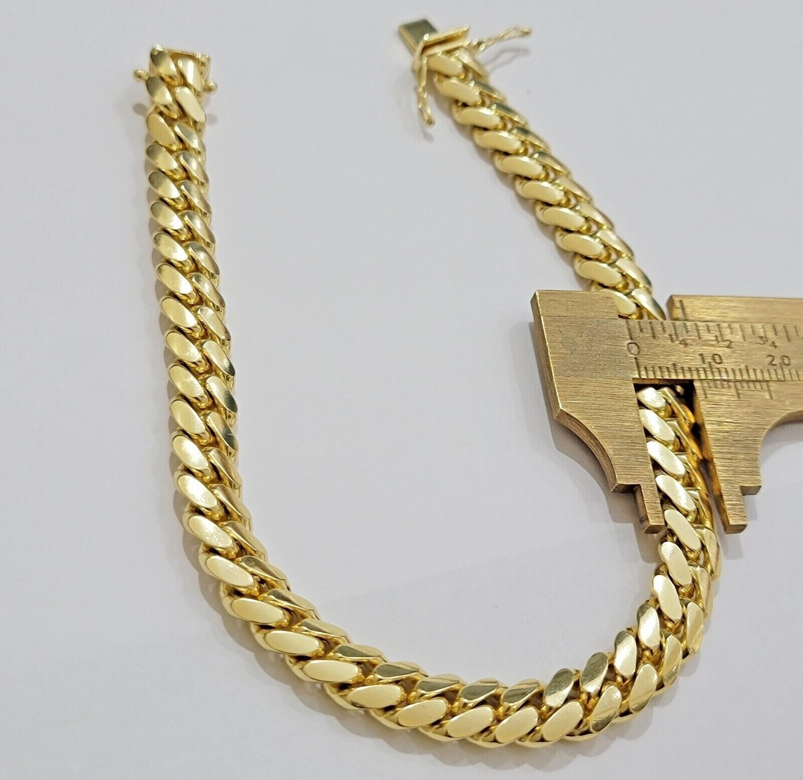 Solid 14k Yellow Gold Cuban Link Bracelet 8mm 7.5 Inch REAL Miami Links Foe Mens - GoldenlinQ