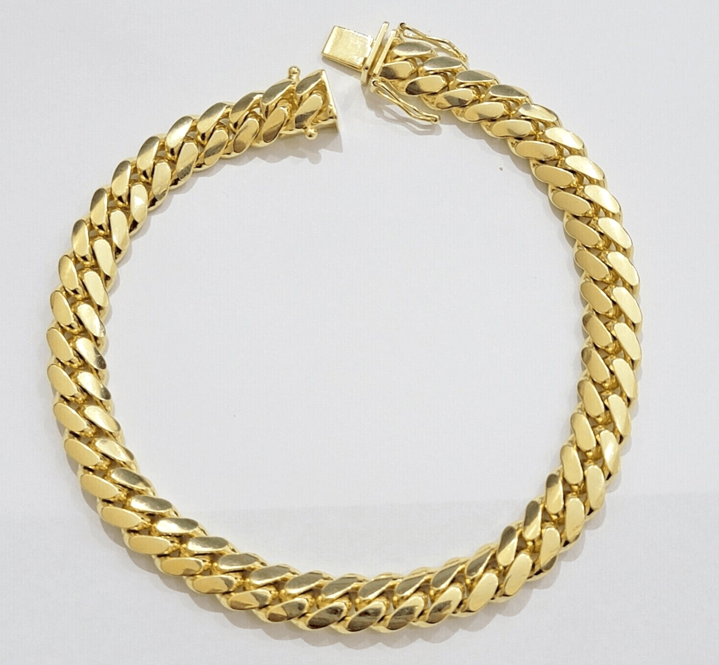 Solid 14k Yellow Gold Cuban Link Bracelet 8mm 7.5 Inch REAL Miami Links Foe Mens - GoldenlinQ