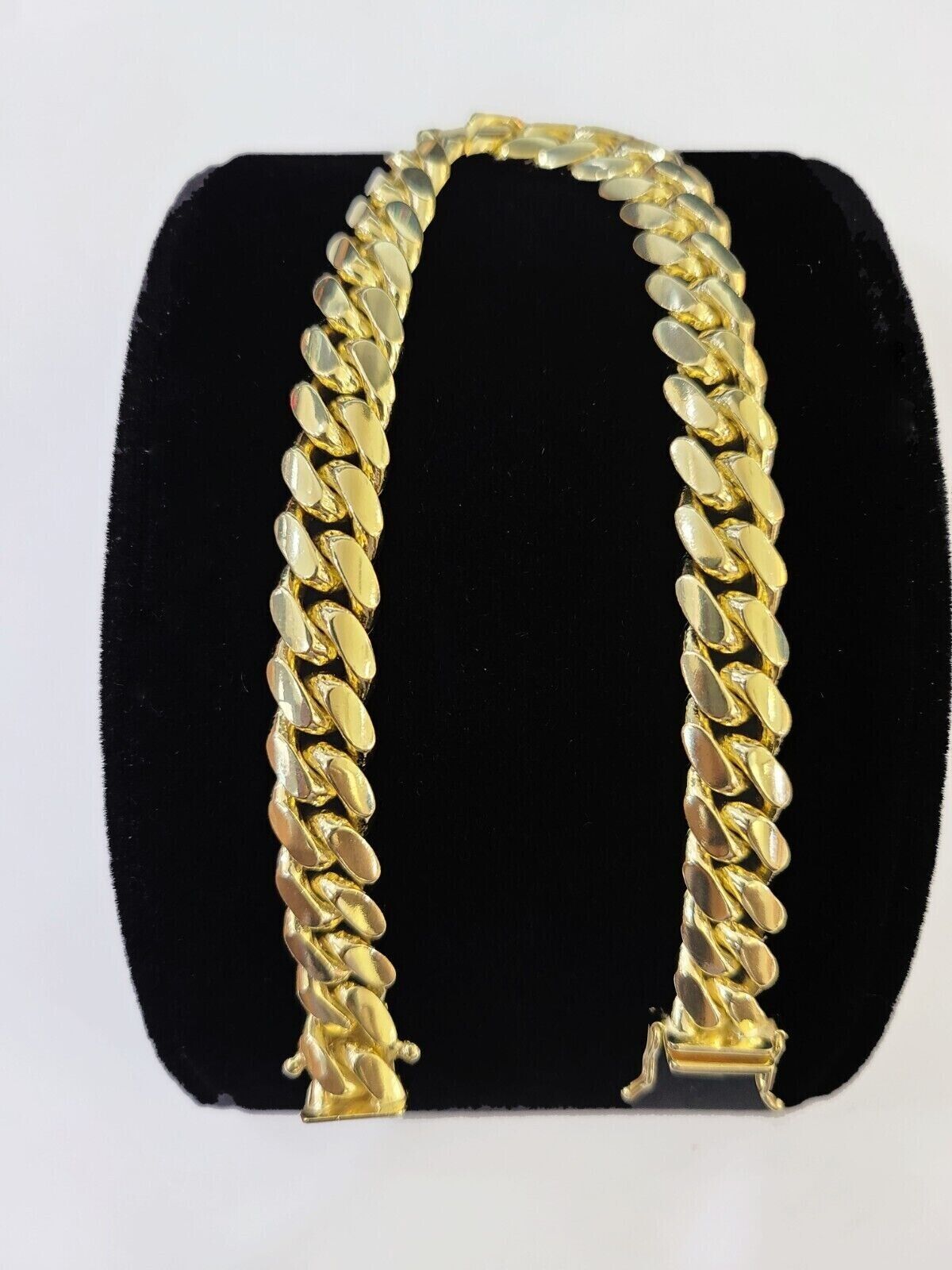 Solid 14k Yellow Gold Cuban Link Bracelet 8mm 7.5 Inch REAL Miami Links Foe Mens - GoldenlinQ