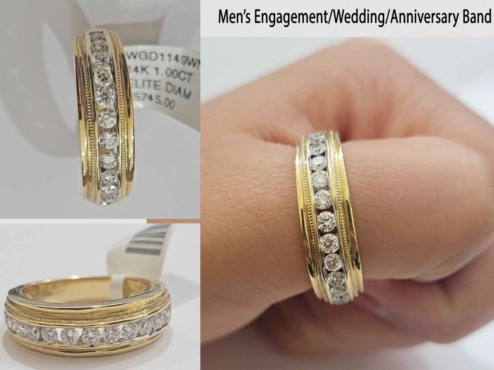 Solid 14k Yellow Gold Diamond Ring Men's Band 1CT Wedding Engagement, Genuine - GoldenlinQ