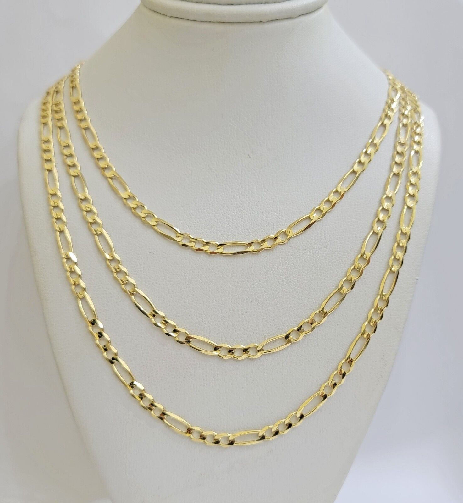 Solid 14k Yellow Gold Figaro chain Necklace 24 Inch 3.5mm Men's STRONG REAL 14kt - GoldenlinQ