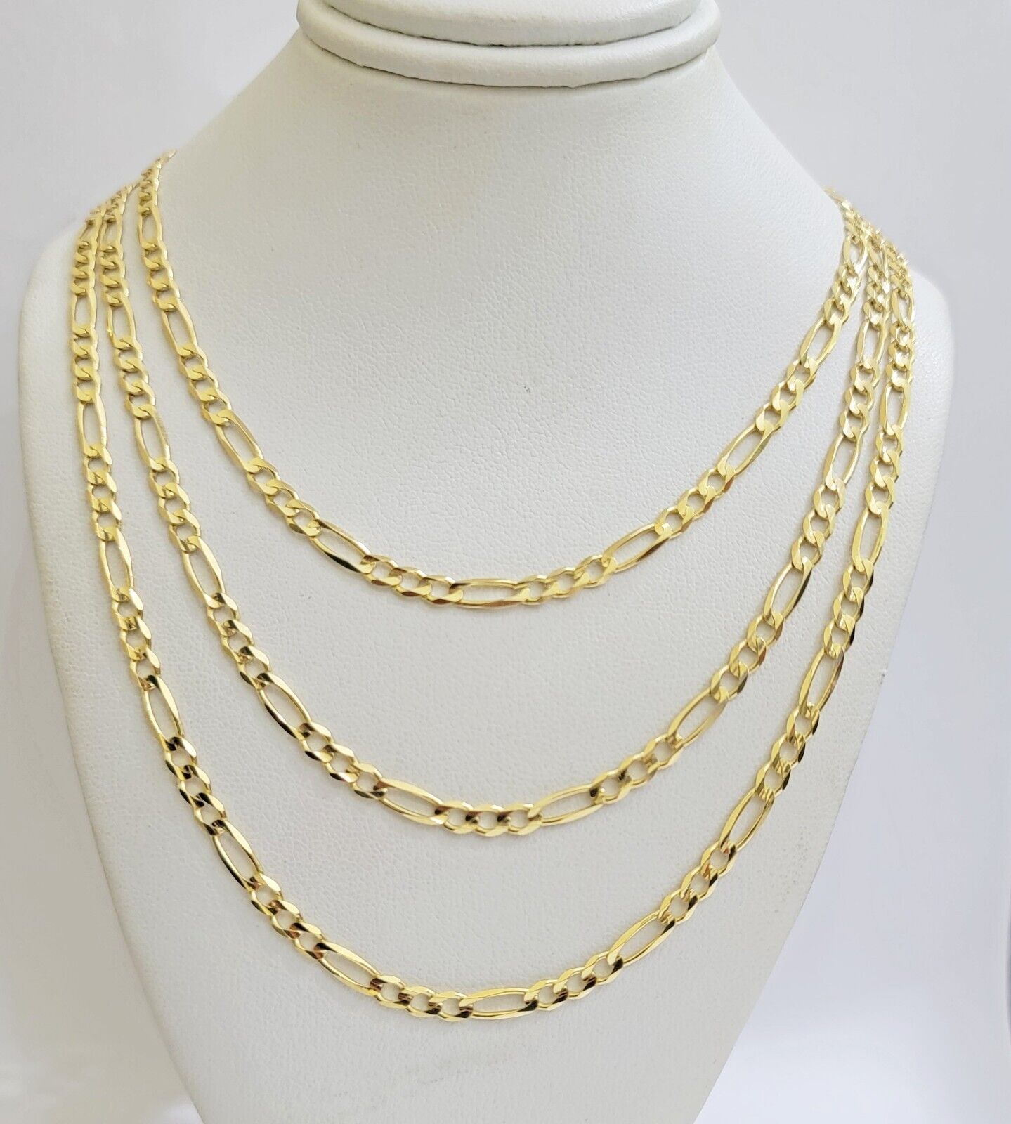 Solid 14k Yellow Gold Figaro chain Necklace 24 Inch 3.5mm Men's STRONG REAL 14kt - GoldenlinQ