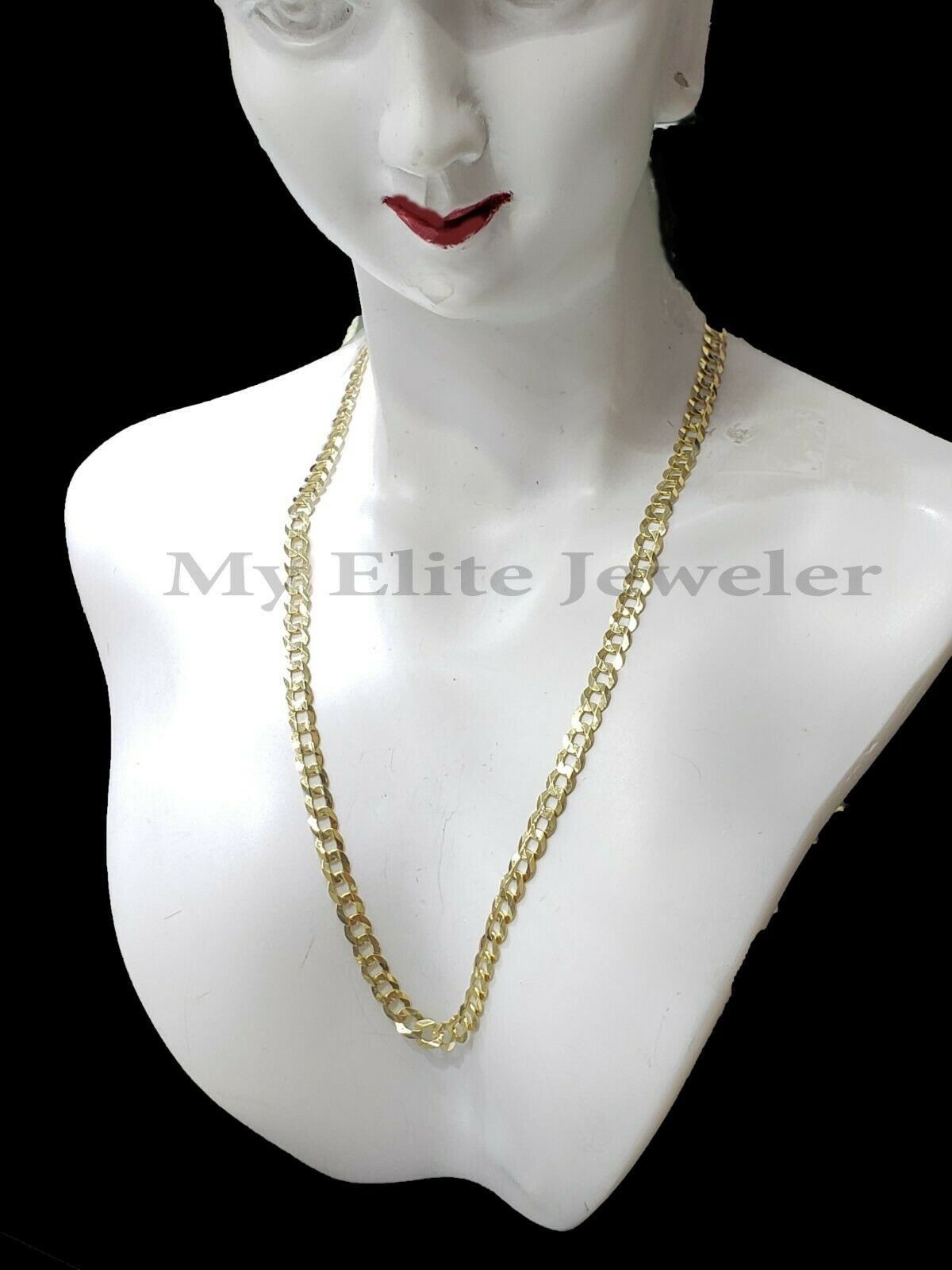 Solid 14k Yellow Gold Ladies Chain 20 Inch Cuban Curb Link Necklace 3.5MM STRONG - GoldenlinQ