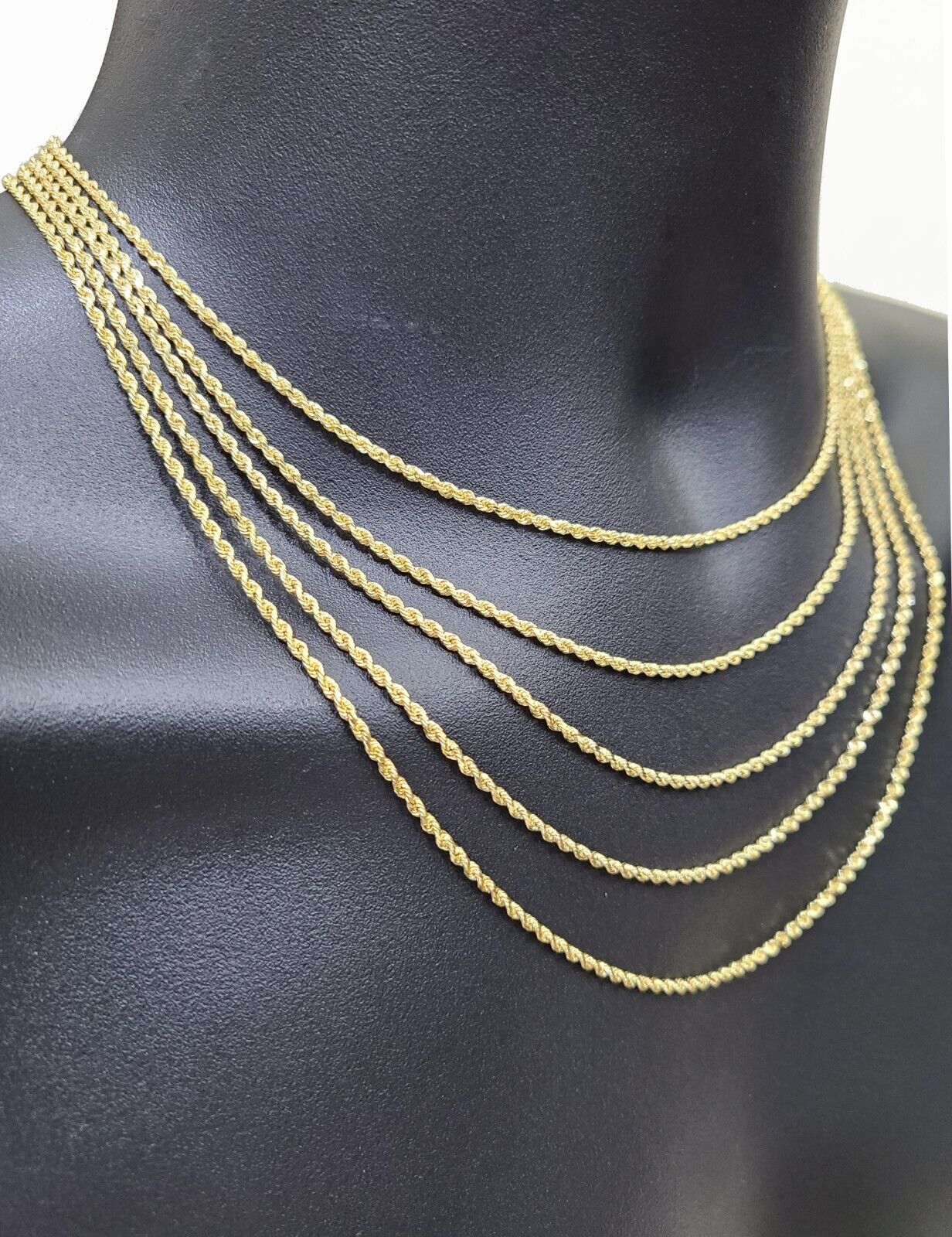 Solid 18k Yellow Gold Necklace Rope Chain 2mm 16 Inch Real 18kt For Ladies SALE - GoldenlinQ