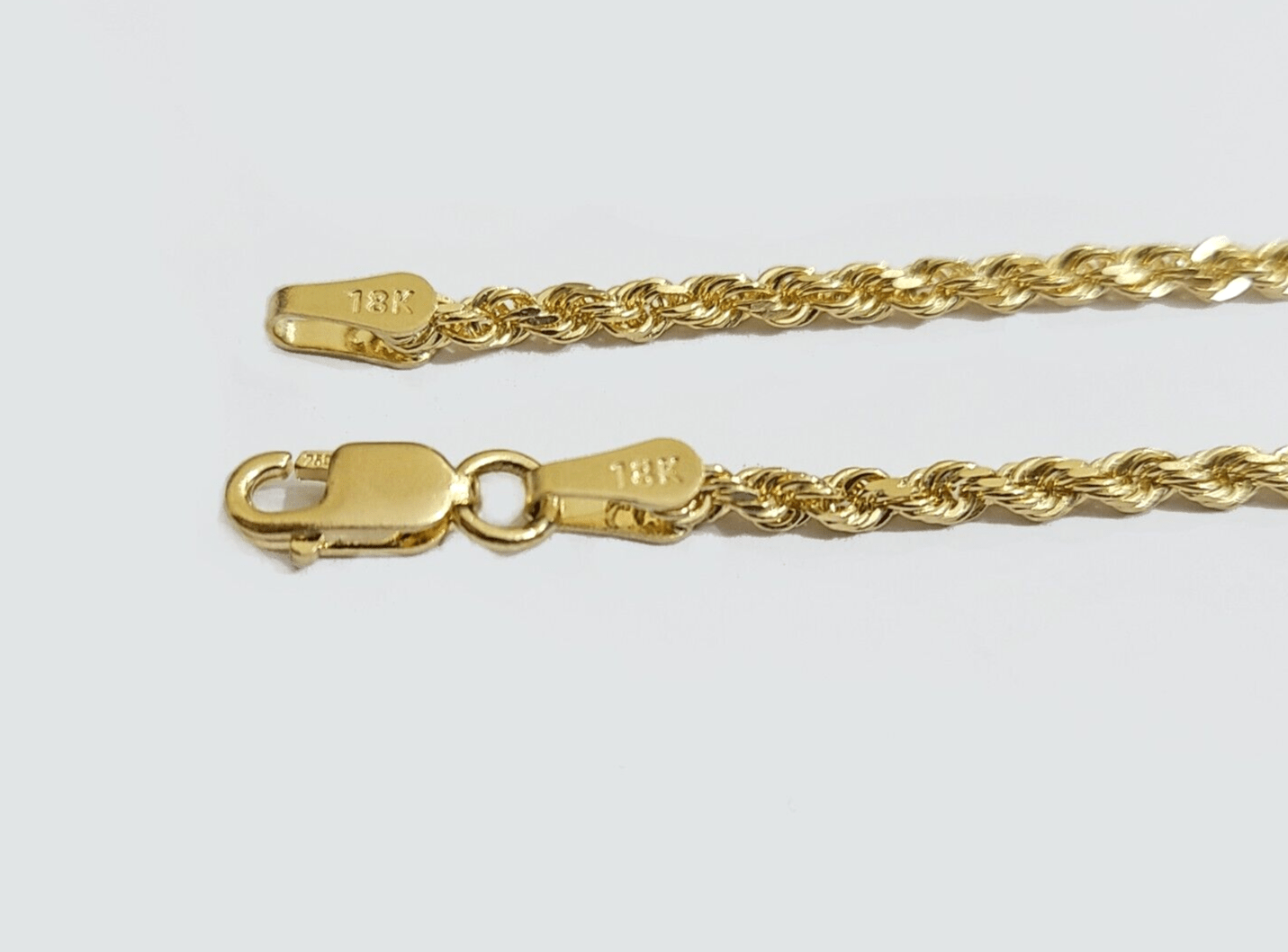 Solid 18k Yellow Gold Necklace Rope Chain 2mm 20'' Inch Real 18kt Men Women SALE - GoldenlinQ