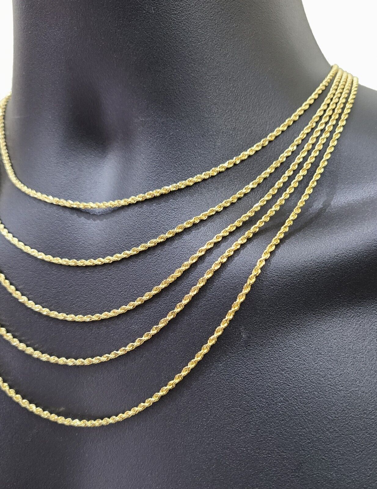Solid 18k Yellow Gold Necklace Rope Chain 2mm 22'' Inch Real 18kt Men Women SALE - GoldenlinQ