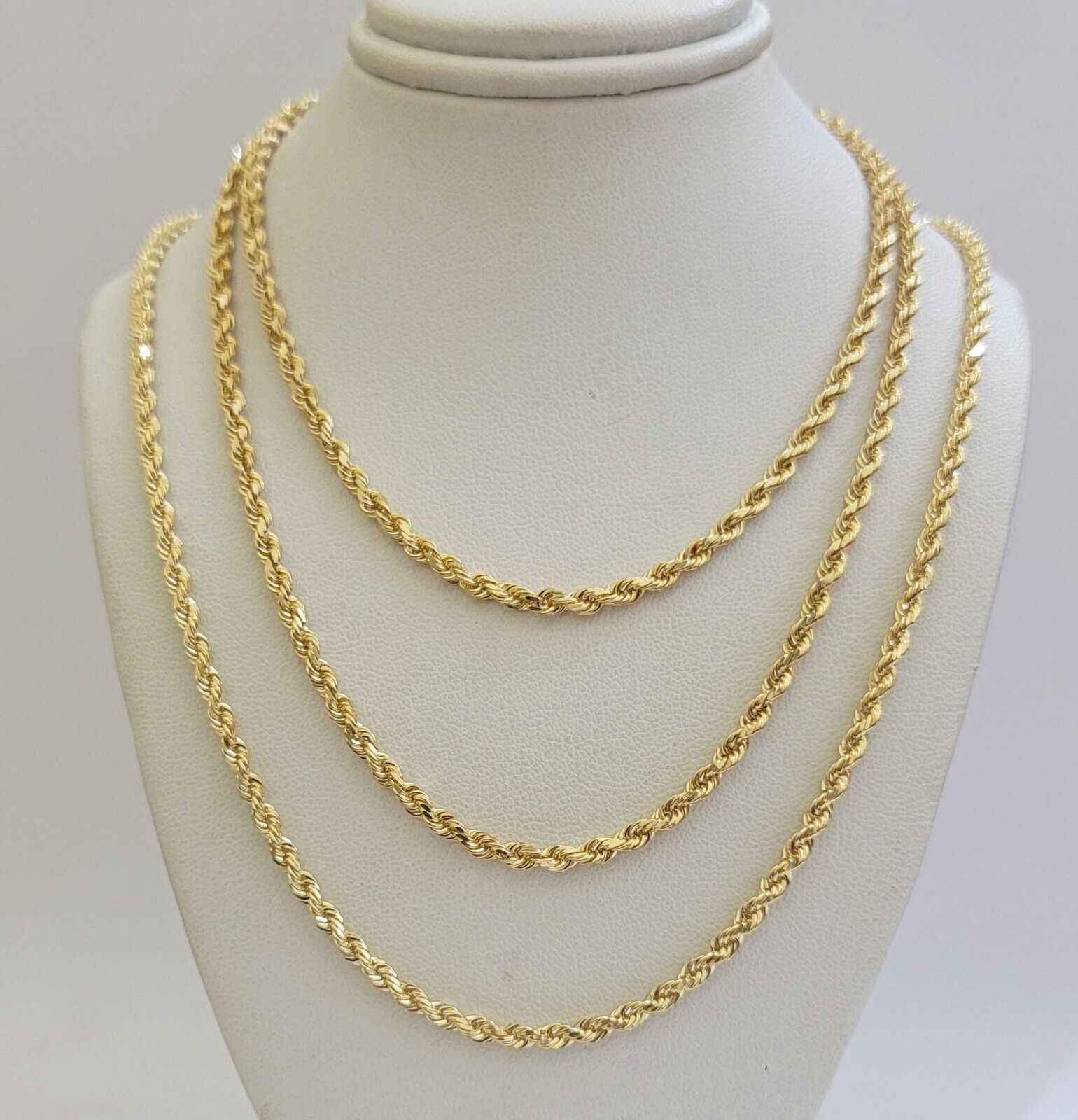 Solid 18k Yellow Gold Necklace Rope Chain 3mm 18'' Inch Real 18kt Men Women SALE - GoldenlinQ