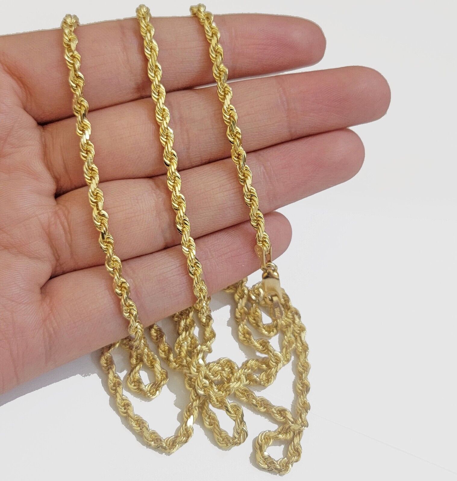 Solid 18k Yellow Gold Necklace Rope Chain 3mm 24'' Inch Real 18kt Men Women SALE - GoldenlinQ
