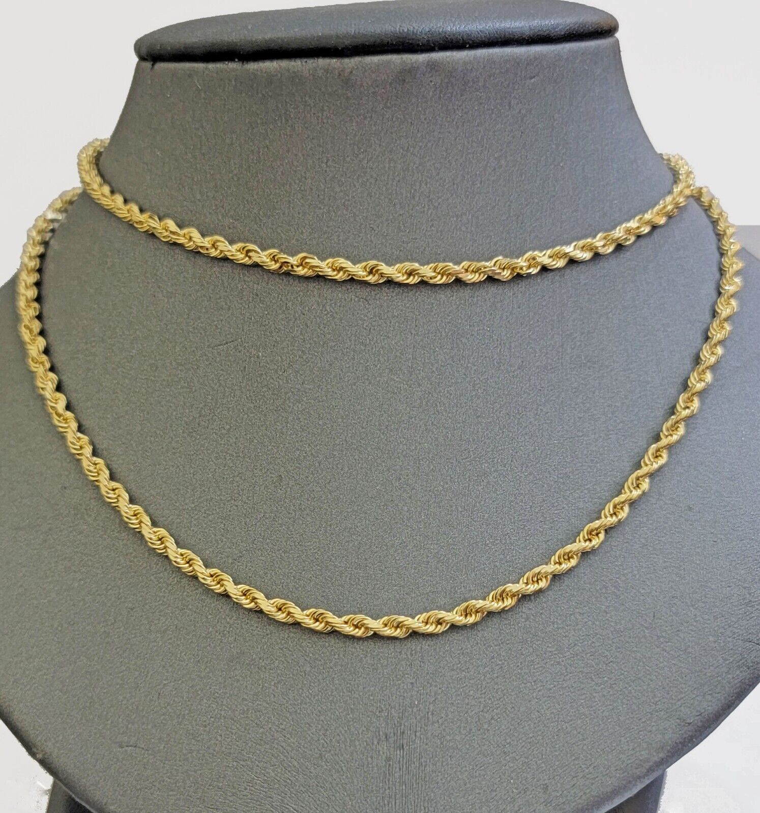 Solid 18k Yellow Gold Necklace Rope Chain 3mm 26'' Inch Real 18kt Mens 18kt SALE - GoldenlinQ