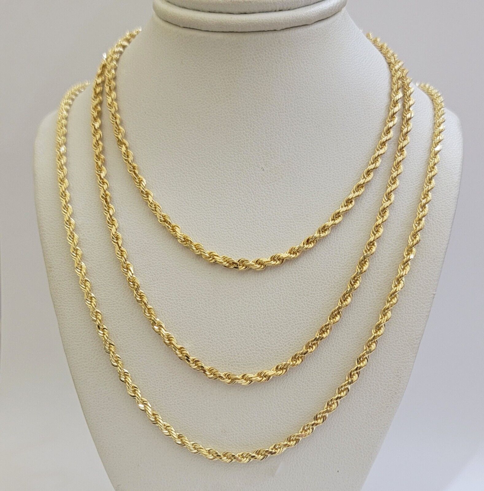Solid 18k Yellow Gold Necklace Rope Chain 3mm 26'' Inch Real 18kt Mens 18kt SALE - GoldenlinQ