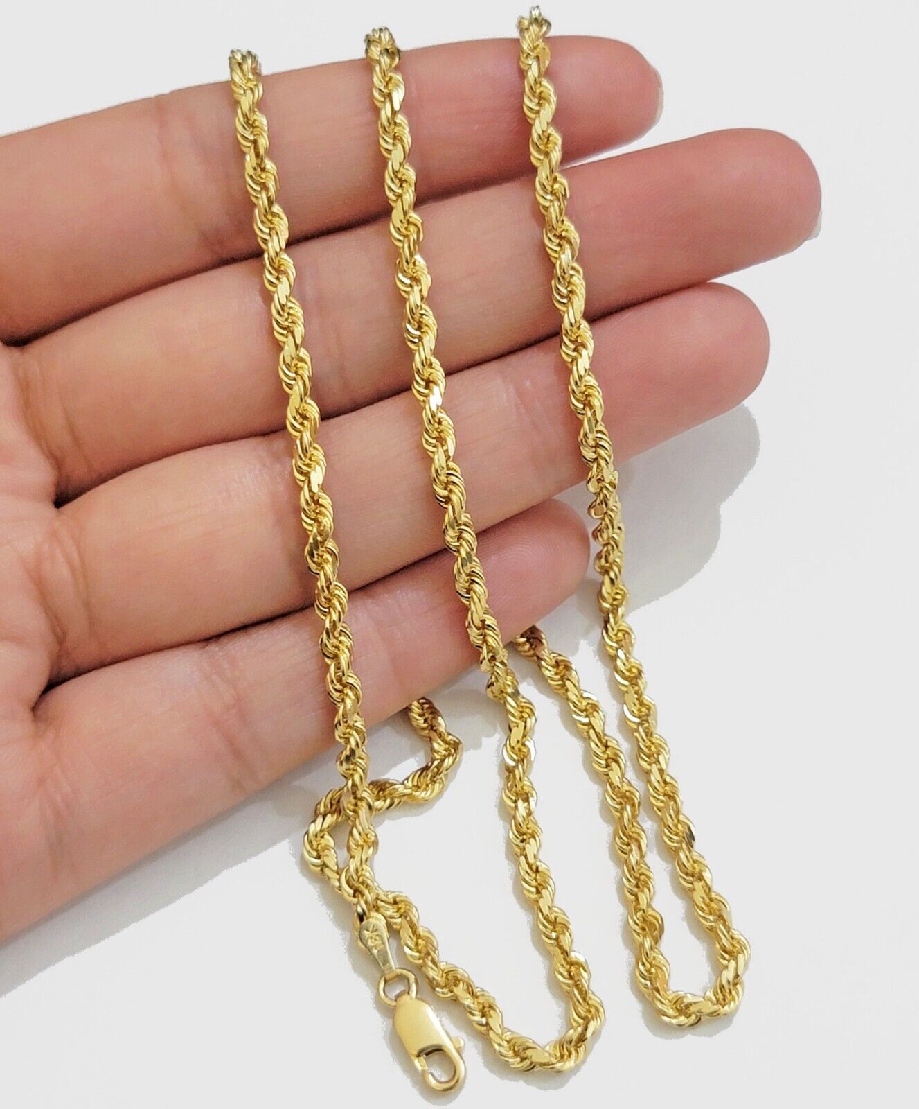 Solid 18k Yellow Gold Necklace Rope Chain 3mm 26'' Inch Real 18kt Mens 18kt SALE - GoldenlinQ