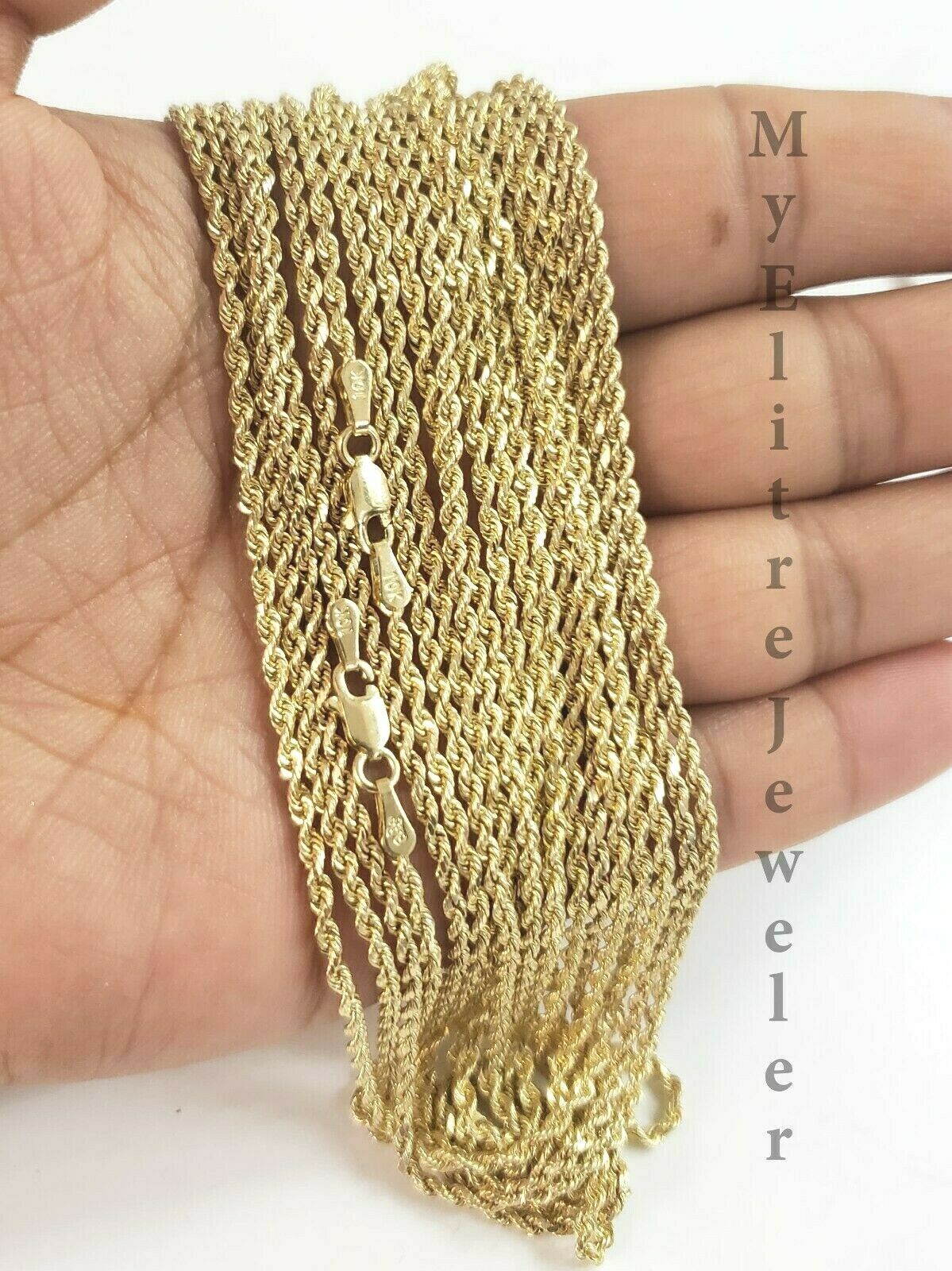 SOLID 2mm 10k Gold Rope Chain Necklace 16" - 26" 100% 10k yellow Gold Solid, Thin - GoldenlinQ
