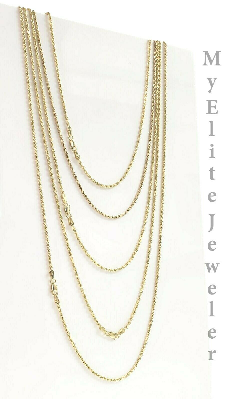 SOLID 2mm 10k Gold Rope Chain Necklace 16" - 26" 100% 10k yellow Gold Solid, Thin - GoldenlinQ