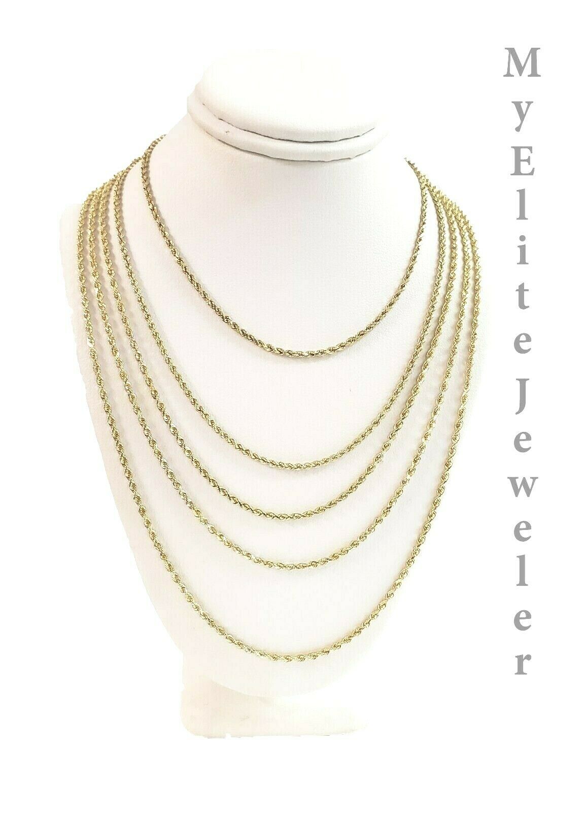 SOLID 2mm 10k Gold Rope Chain Necklace 16" - 26" 100% 10k yellow Gold Solid, Thin - GoldenlinQ