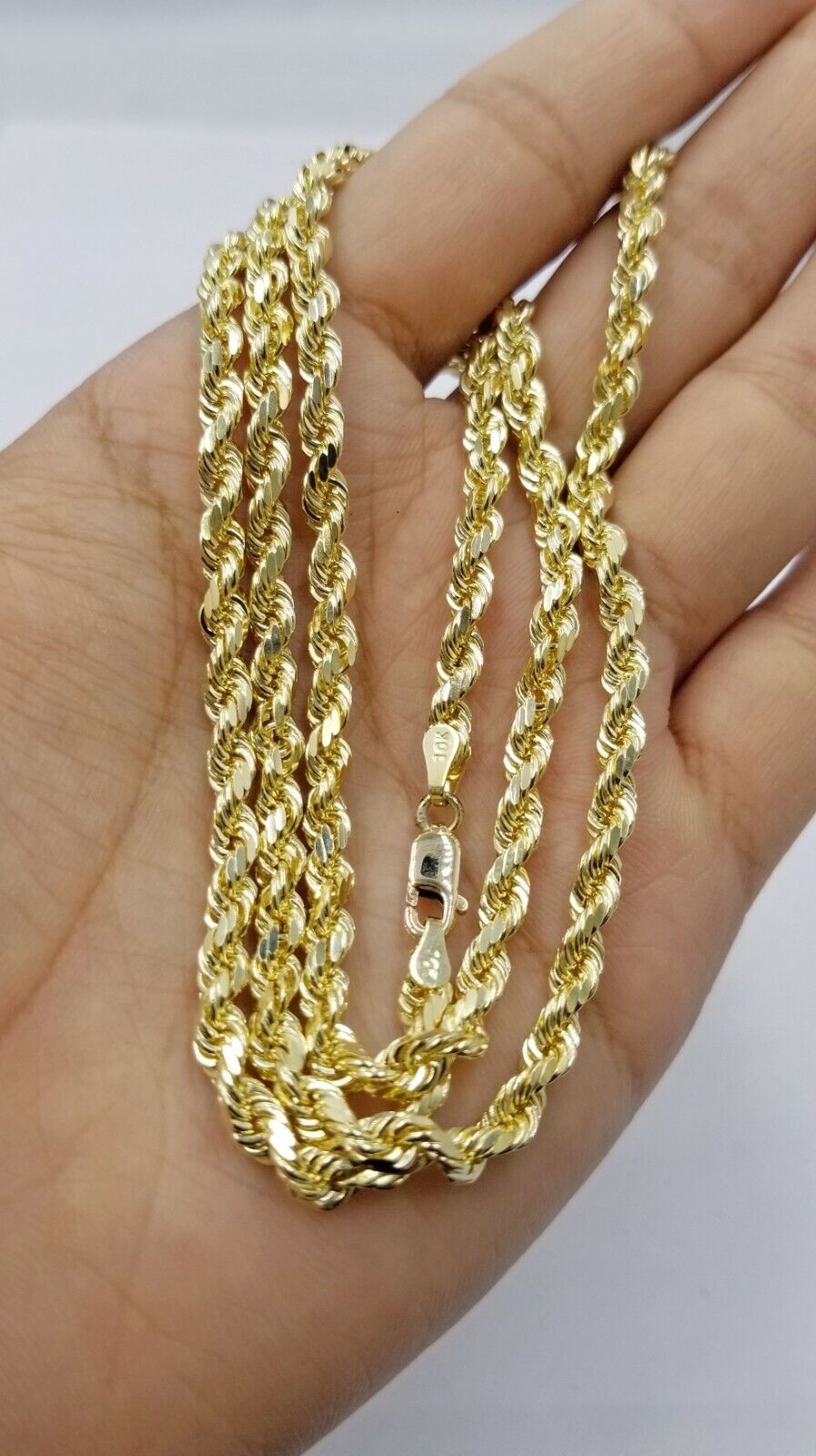 SOLID 5mm 20" 10k Yellow Gold Rope Chain Diamond Cut Men Women Real Brand new - GoldenlinQ