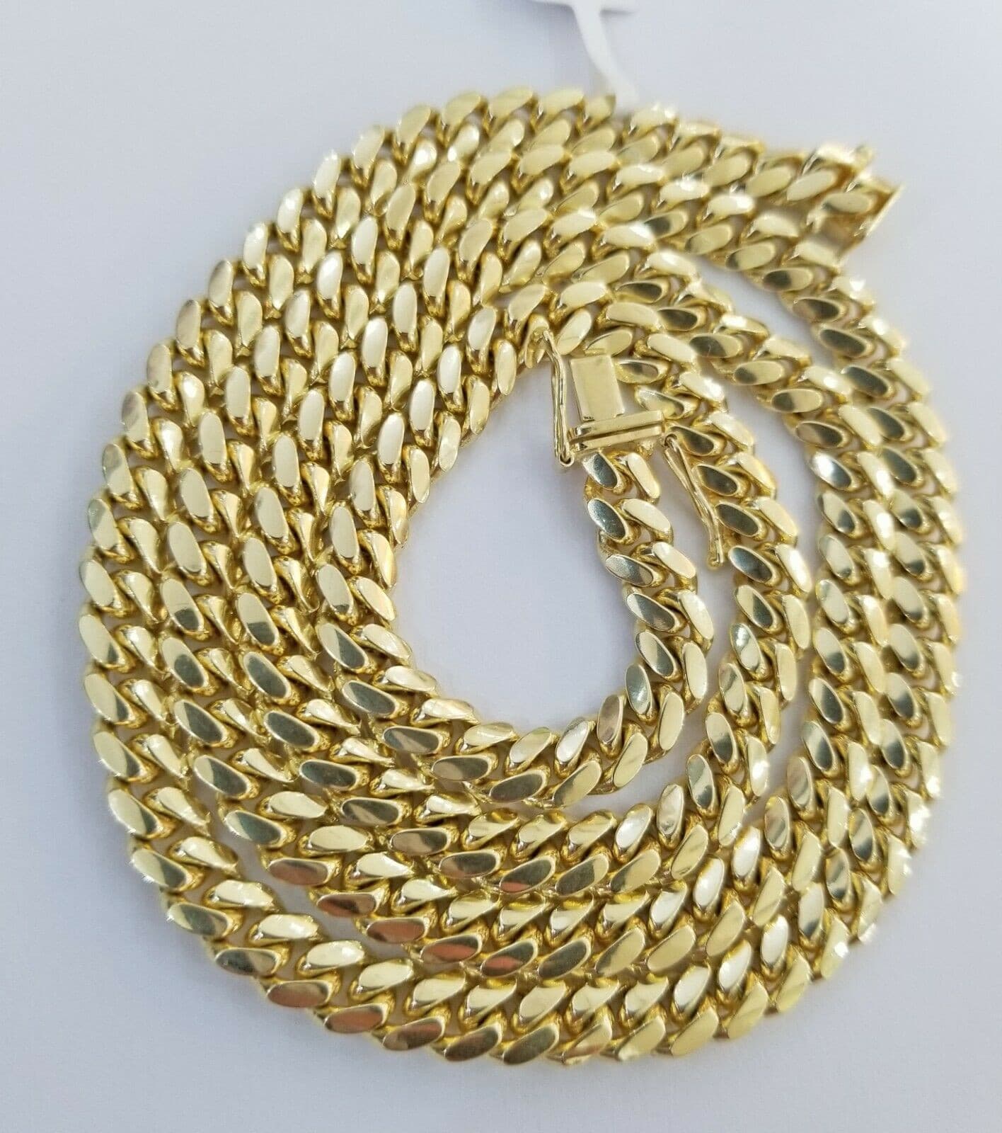 Solid Cuban Link Necklace 20" 7mm 10k Yellow Gold Chain Box Lock, Real 10k,SHORT - GoldenlinQ