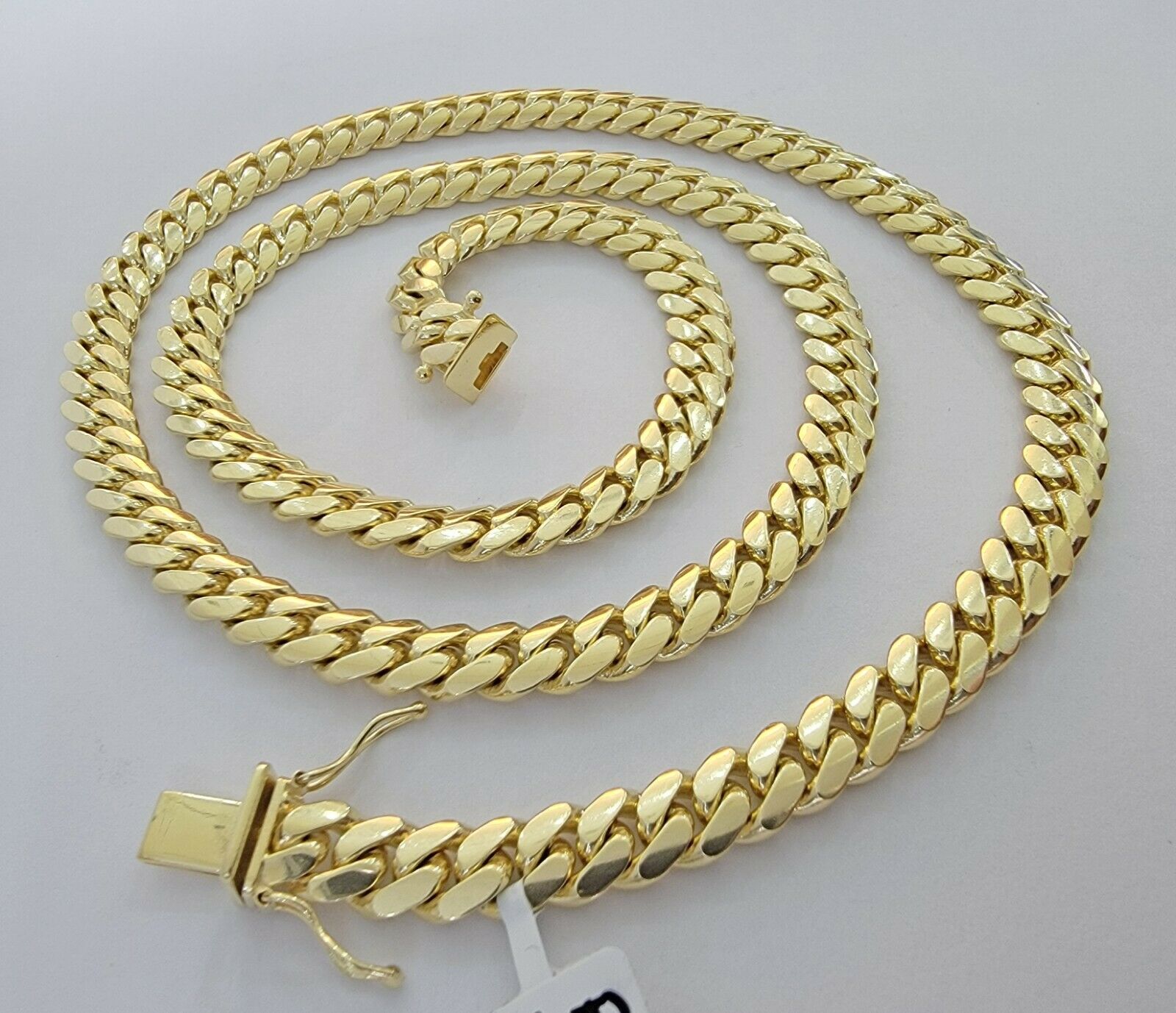 Solid Cuban Link Necklace 26" 7mm 10k Yellow Gold Men's Chain Box Lock, Real 10k - GoldenlinQ