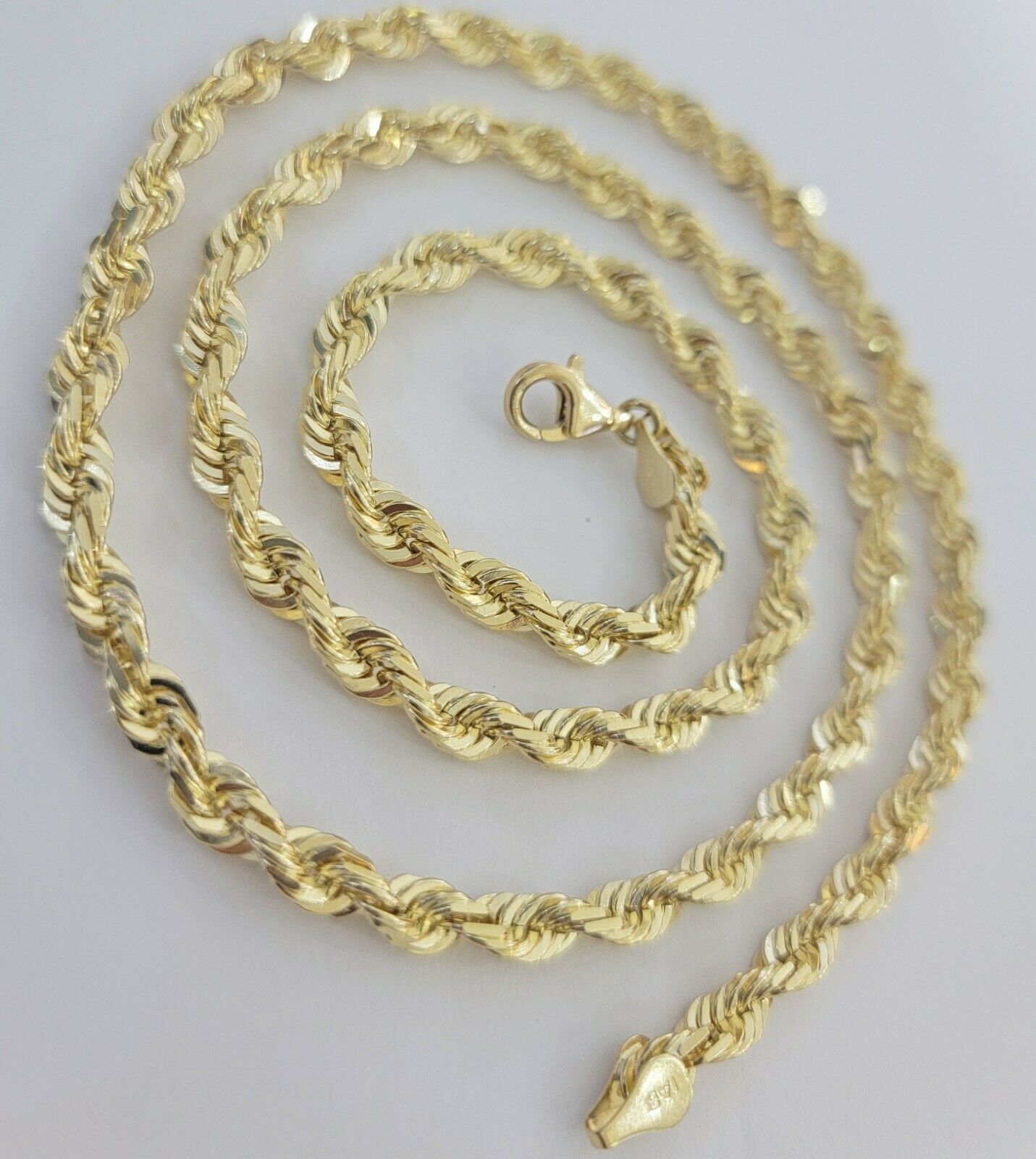 SOLID Gold 10k Rope Chain 5mm 22" - 26" Inch 10kt Yellow Gold Necklace Diamond Cut - GoldenlinQ