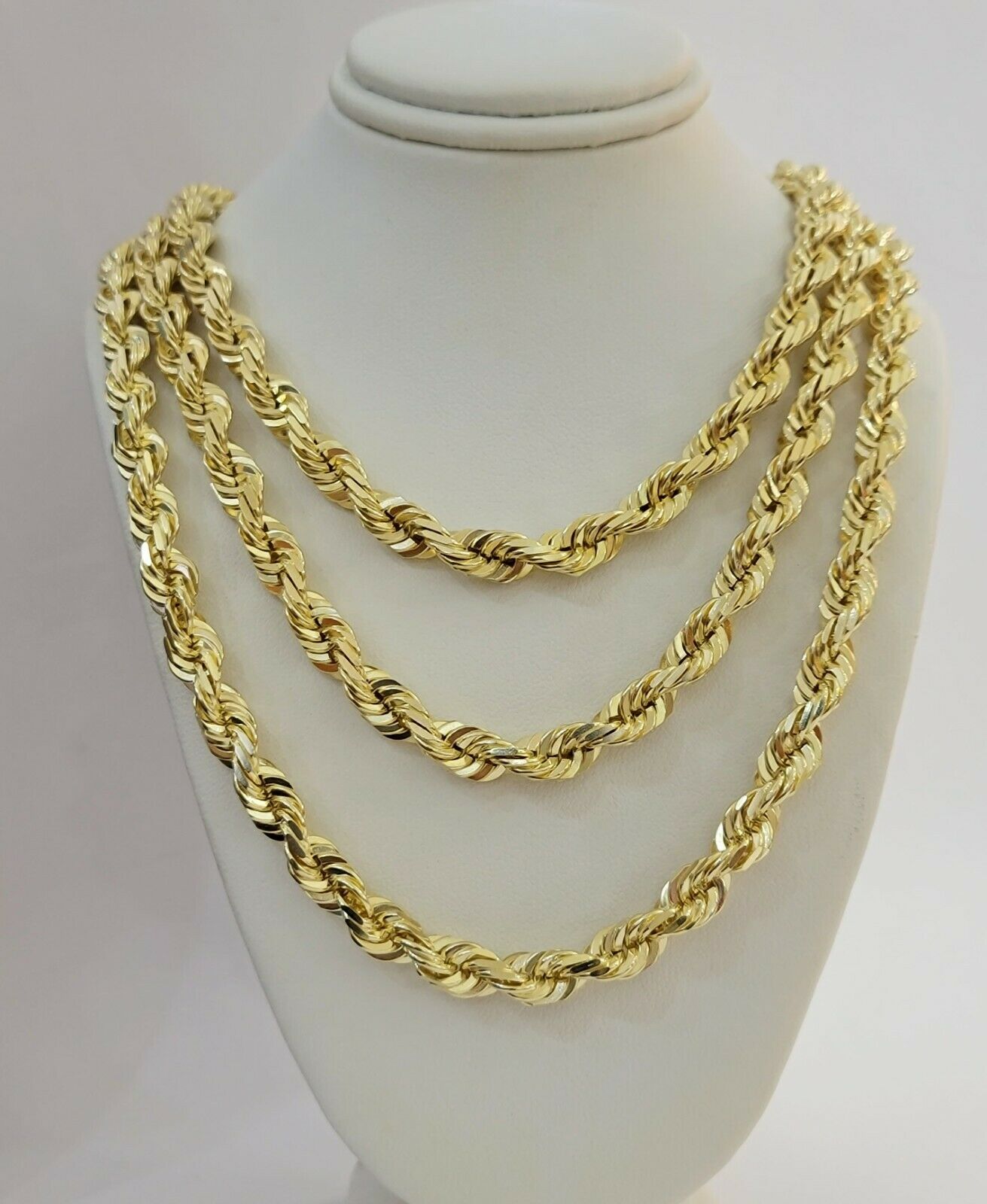 SOLID Gold 10k Rope Chain 8mm 18" - 30" Inch 10kt Yellow Gold Necklace Diamond Cut - GoldenlinQ