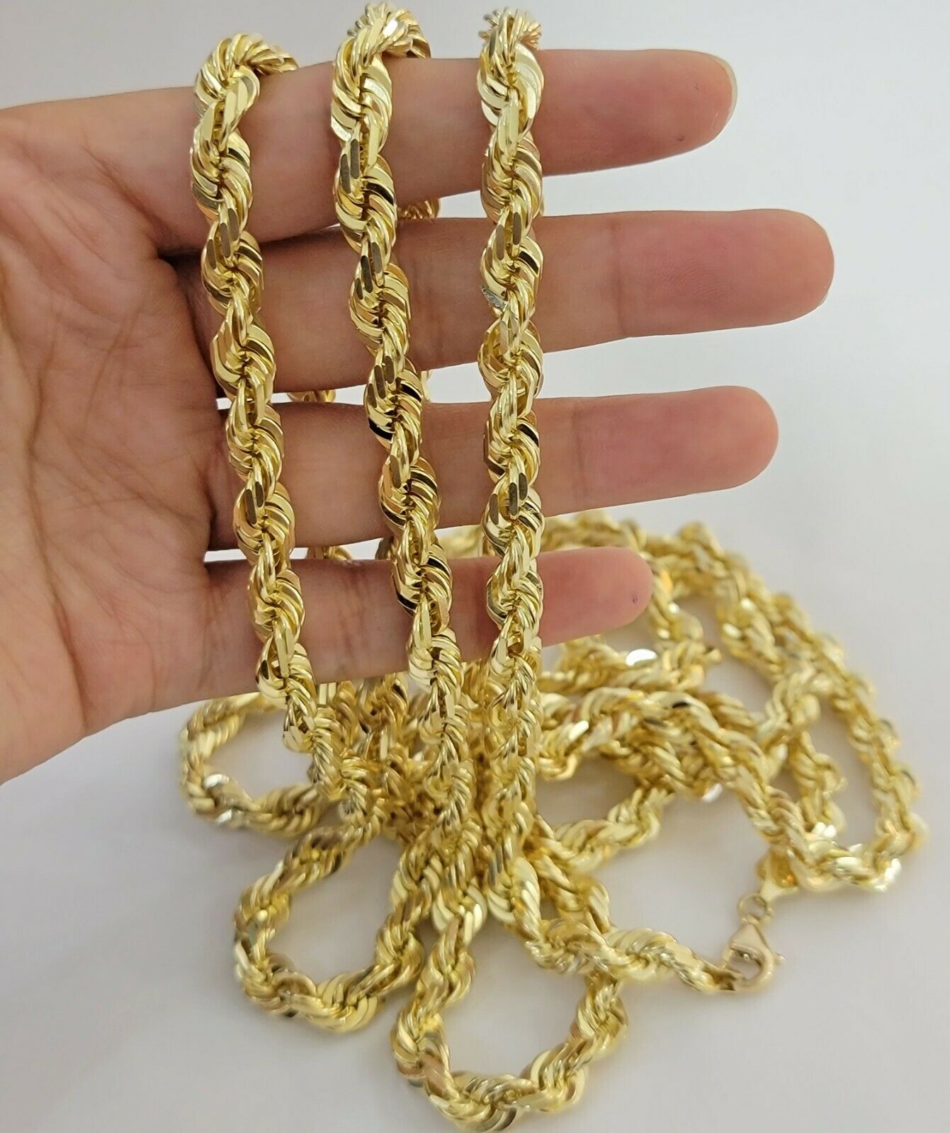 SOLID Gold 10k Rope Chain 8mm 18" - 30" Inch 10kt Yellow Gold Necklace Diamond Cut - GoldenlinQ