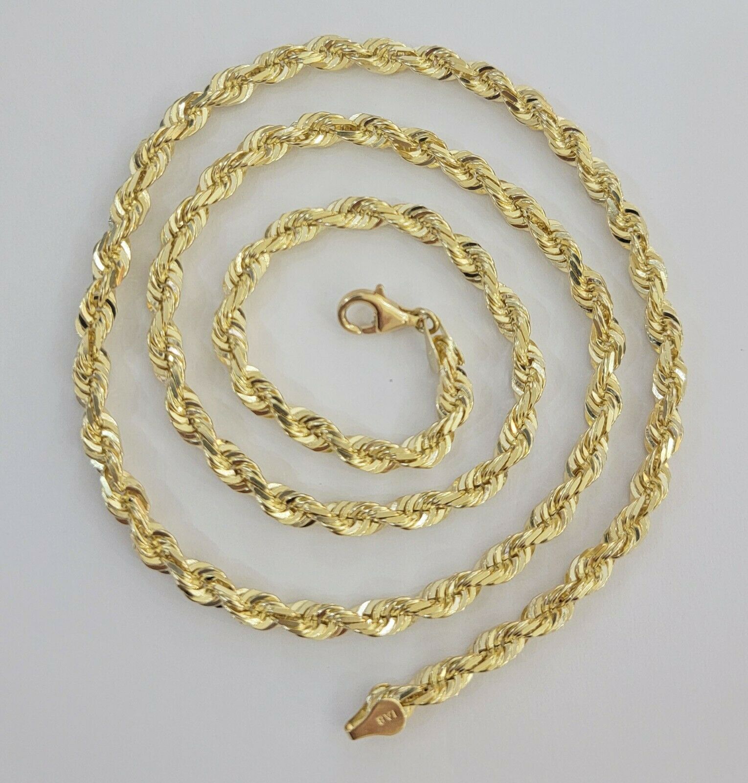 Solid Gold Rope Chain 10k Yellow Gold Necklace 24" 5mm Diamond Cut,Lobster, REAL - GoldenlinQ