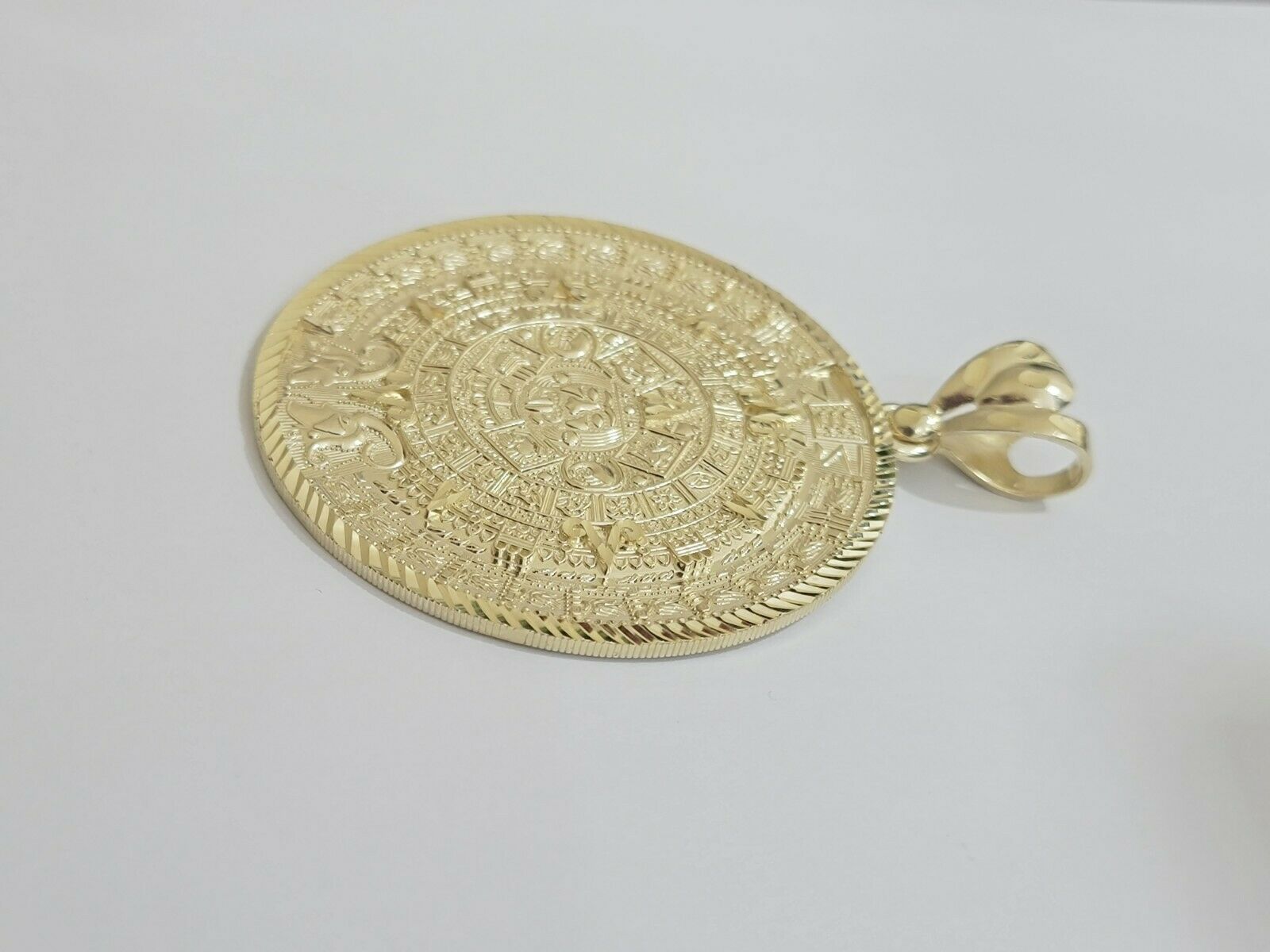 SOLID Real 10kt Yellow Gold Pendant Aztec Mayan Calendar 3" Men Charm 41 - 44 Gram - GoldenlinQ