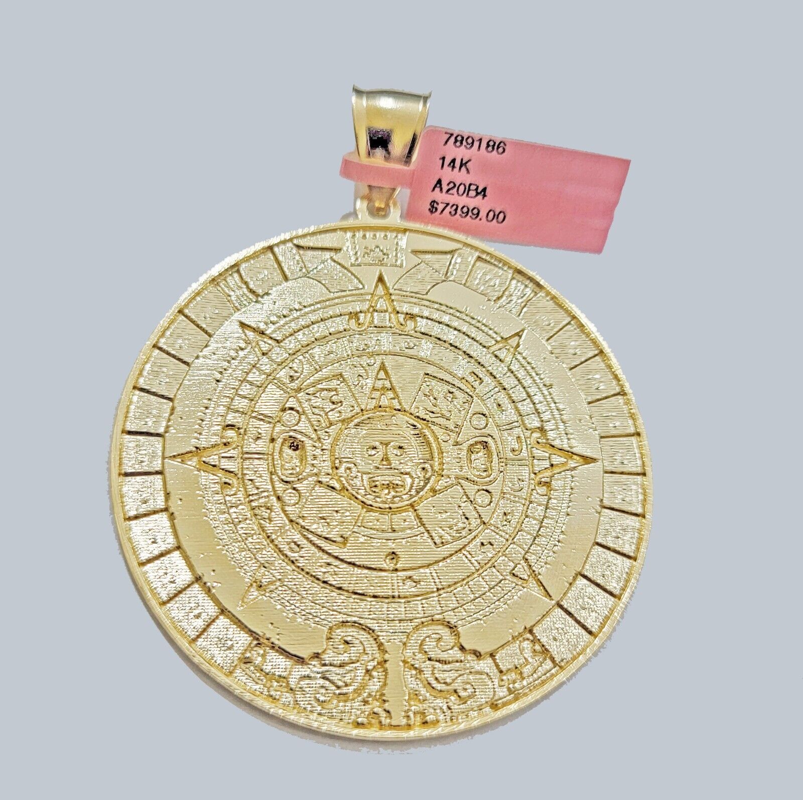 SOLID Real 14kt Yellow Gold Pendant Aztec Mayan Calendar 3.2" Men's Round Charm - GoldenlinQ