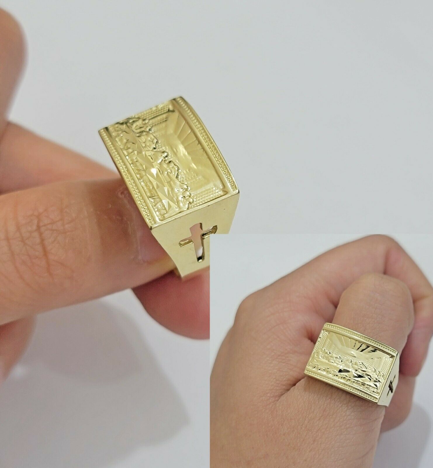 Solid Real Gold Men's Ring Last Supper 10k Yellow Gold Casual,Pinky, Square,10kt - GoldenlinQ