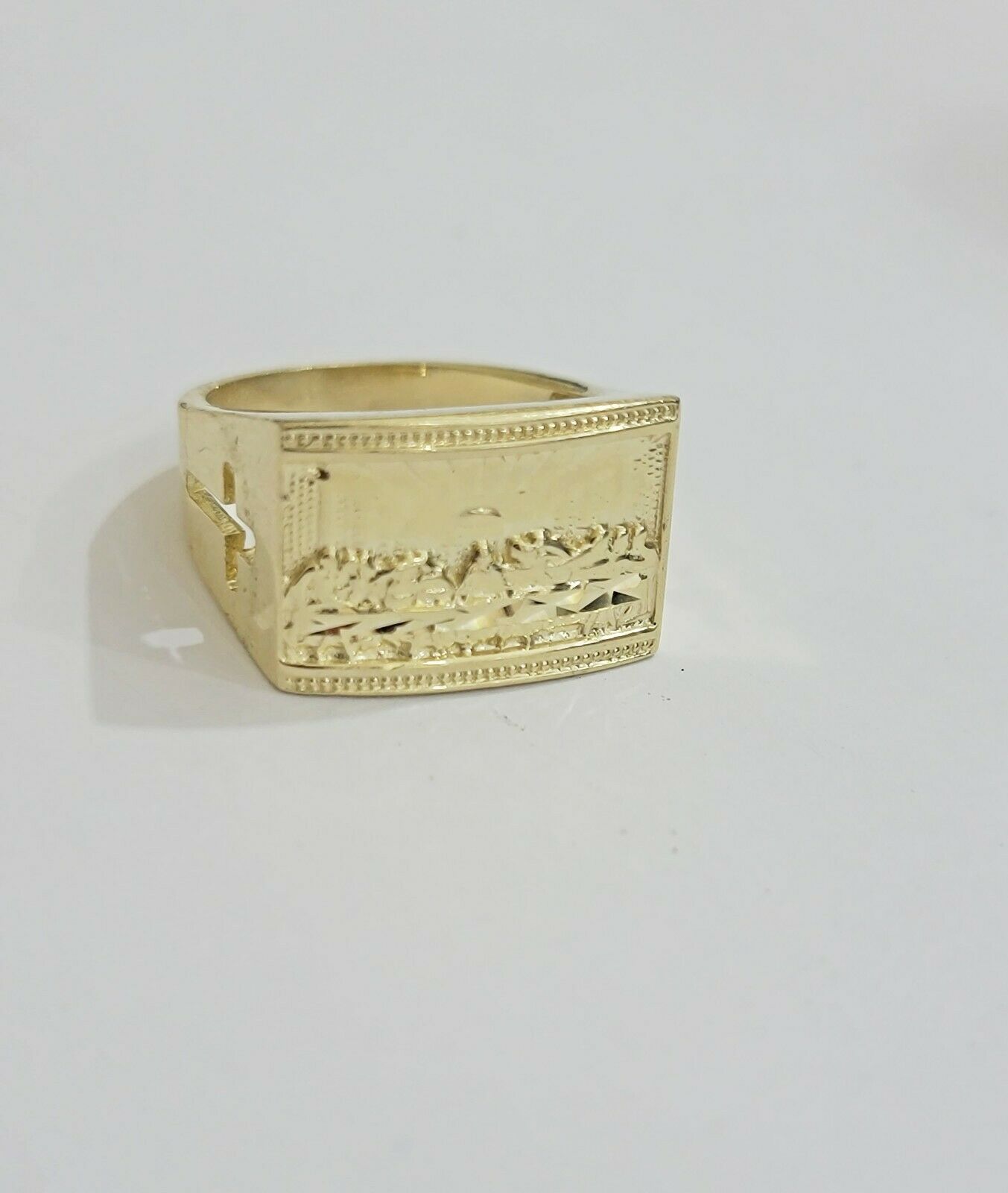 Solid Real Gold Men's Ring Last Supper 10k Yellow Gold Casual,Pinky, Square,10kt - GoldenlinQ