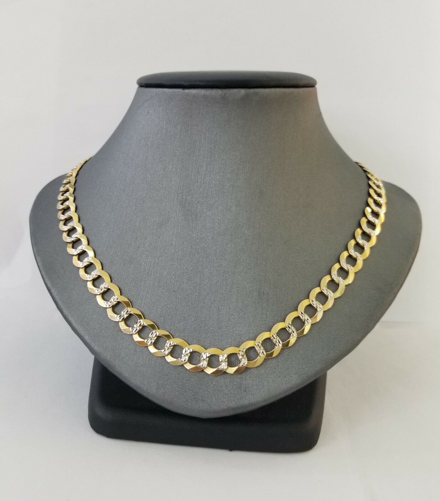 Solid REAL Yellow Gold 10k Cuban Curb Link necklace 8mm gold chain w diamond cut - GoldenlinQ