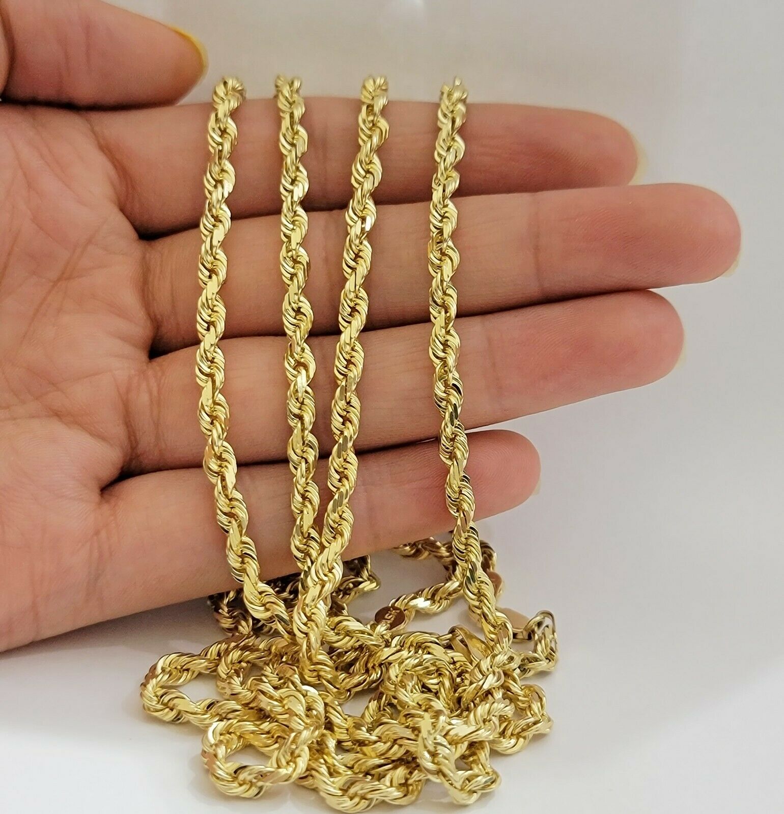 Solid REAL10k Gold Rope Chain 4mm 18" - 30" Necklace 10kt Yellow Gold Diamond Cut - GoldenlinQ