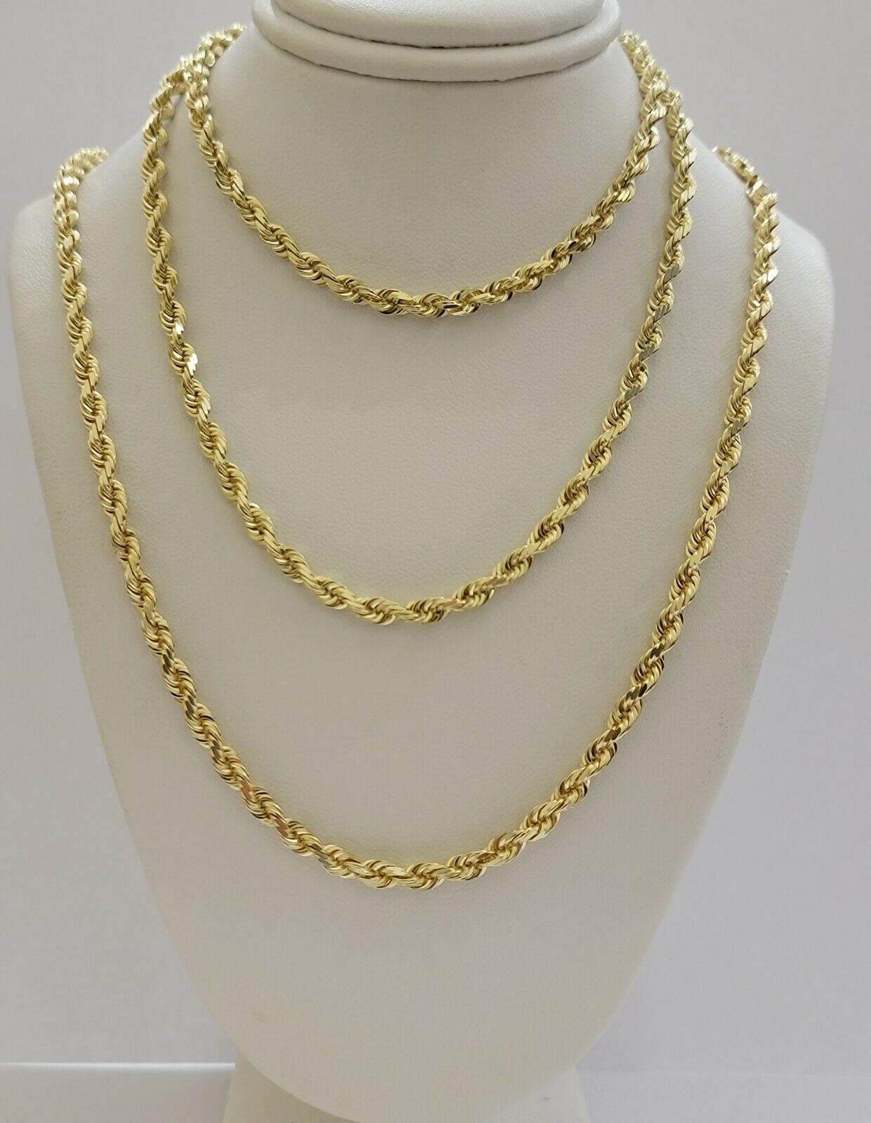 Solid REAL10k Gold Rope Chain 4mm 18" - 30" Necklace 10kt Yellow Gold Diamond Cut - GoldenlinQ